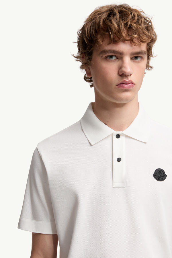 Logo Cotton Piquet Polo Shirt Men White Moncler 5
