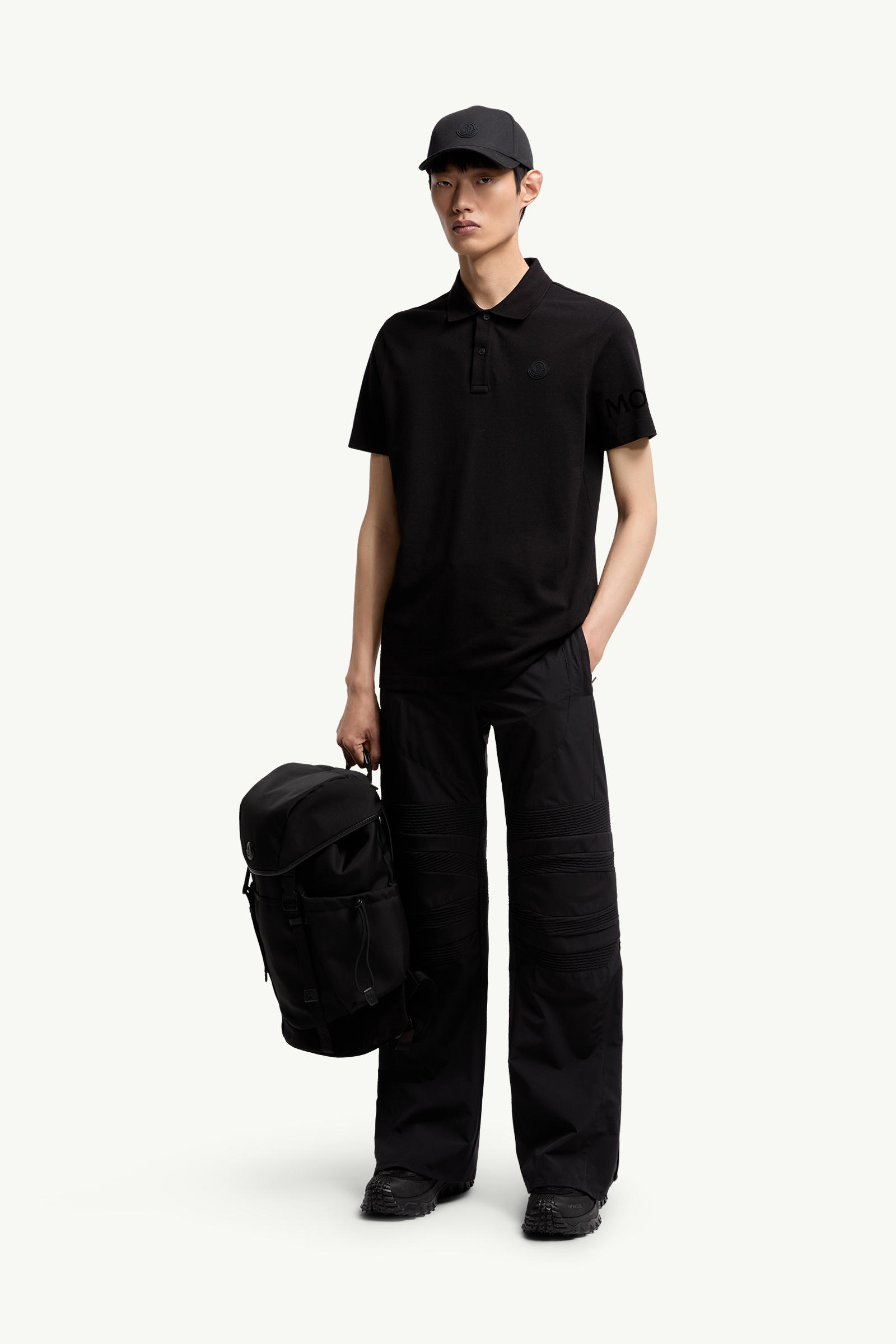 Logo Cotton Piquet Polo Shirt Men Black Moncler 0