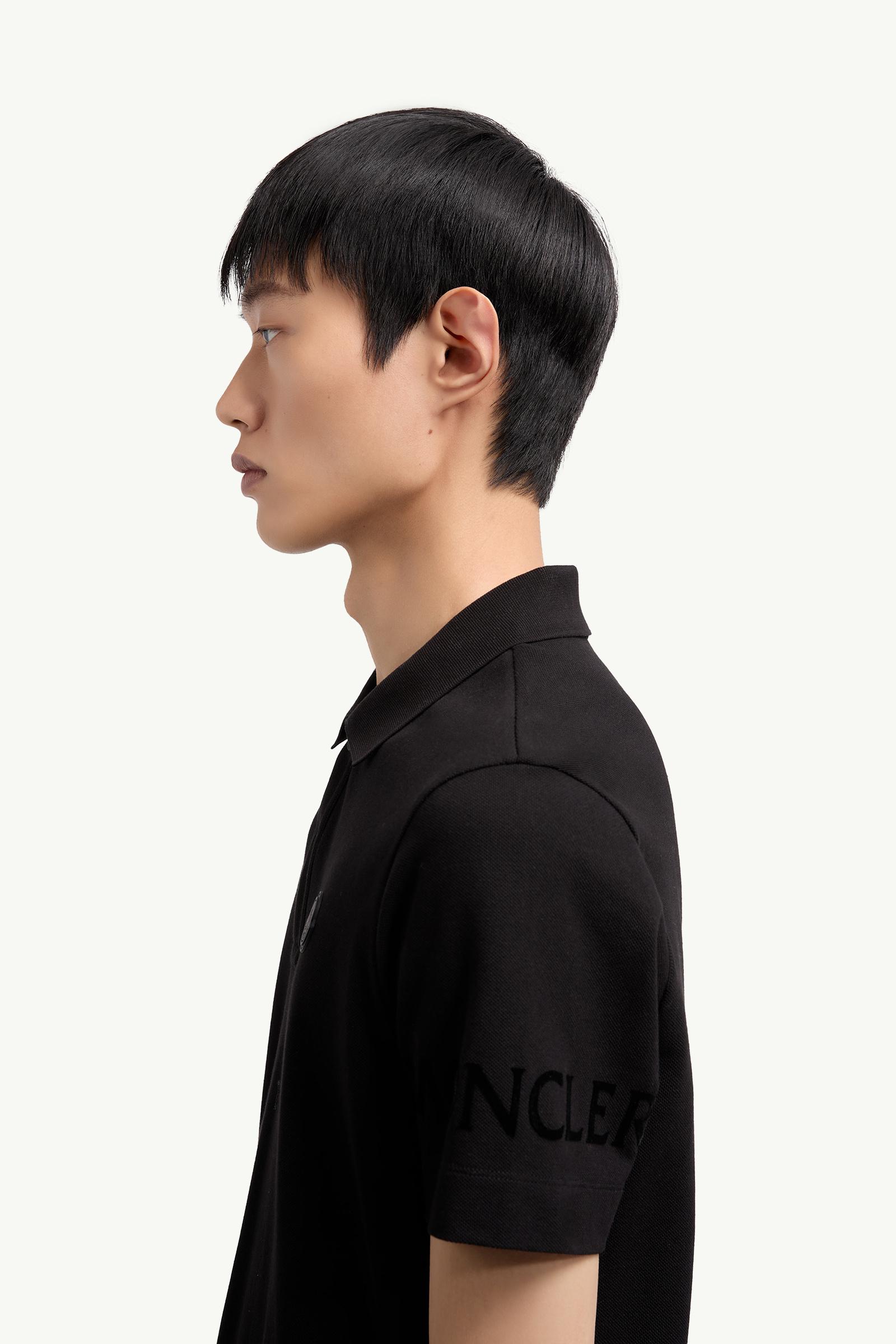 Logo Cotton Piquet Polo Shirt Men Black Moncler 1