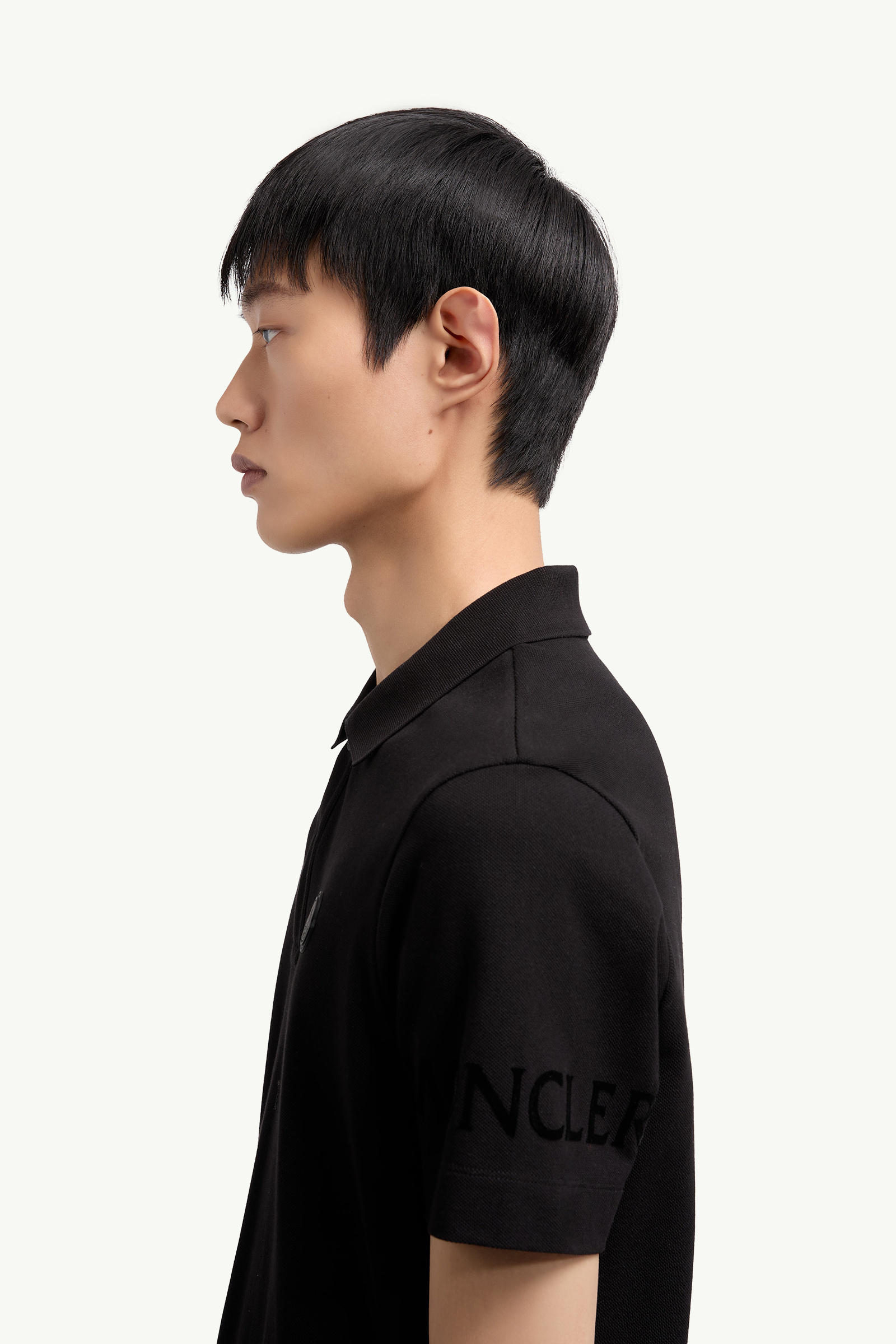 Logo Cotton Piquet Polo Shirt Men Black Moncler 1