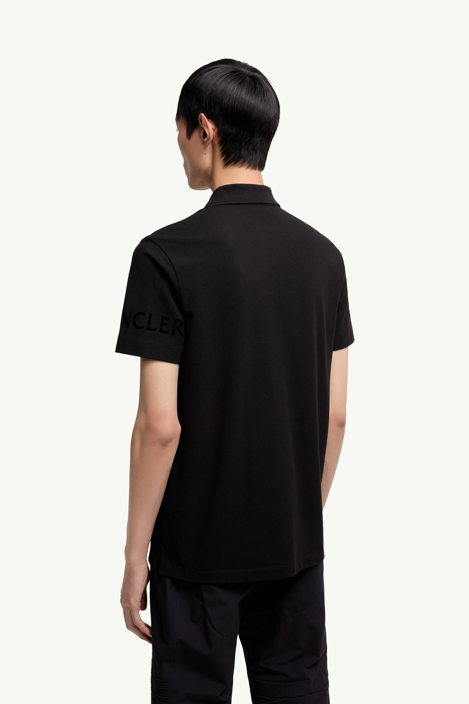 Logo Cotton Piquet Polo Shirt Men Black Moncler 4