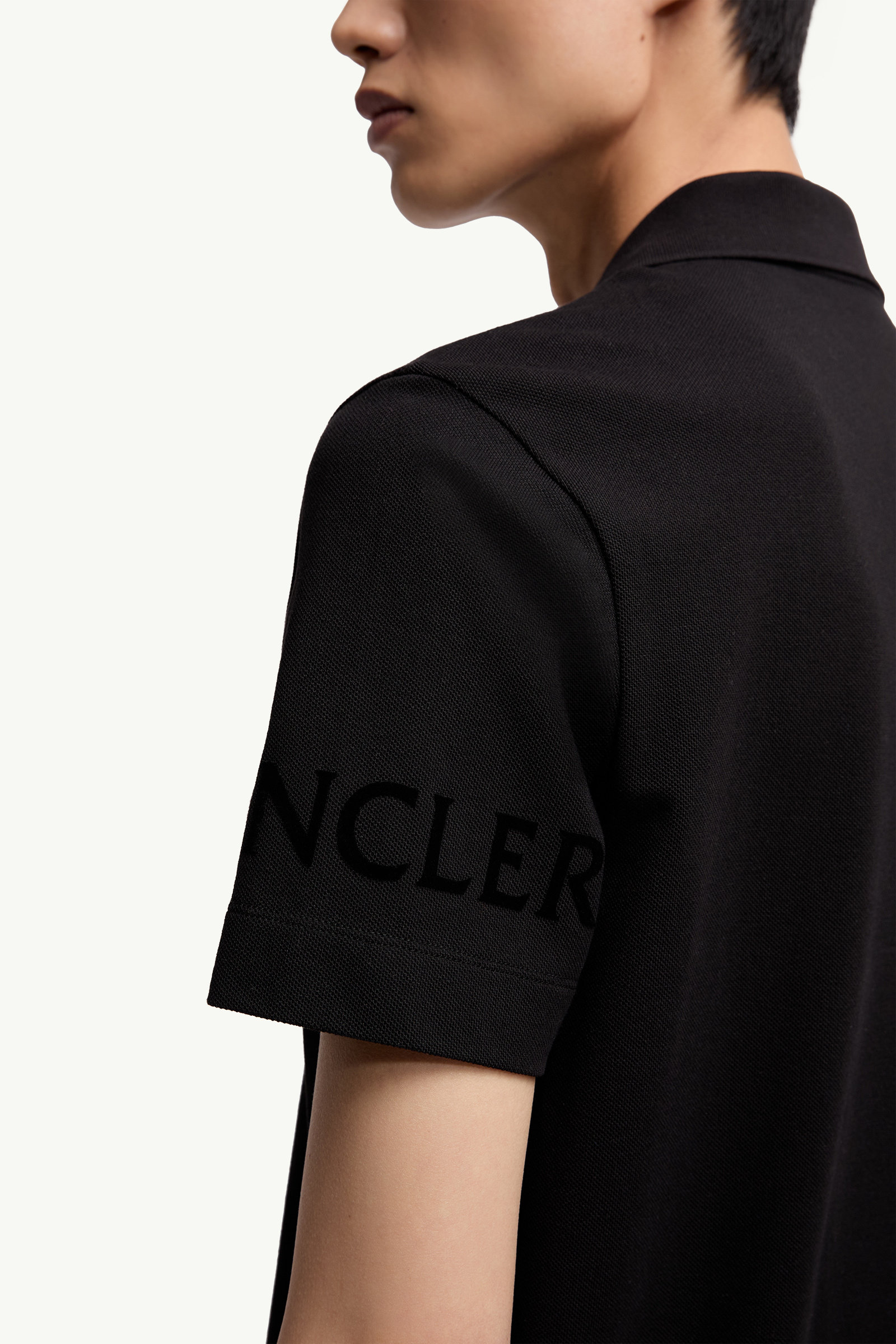 Logo Cotton Piquet Polo Shirt Men Black Moncler 5