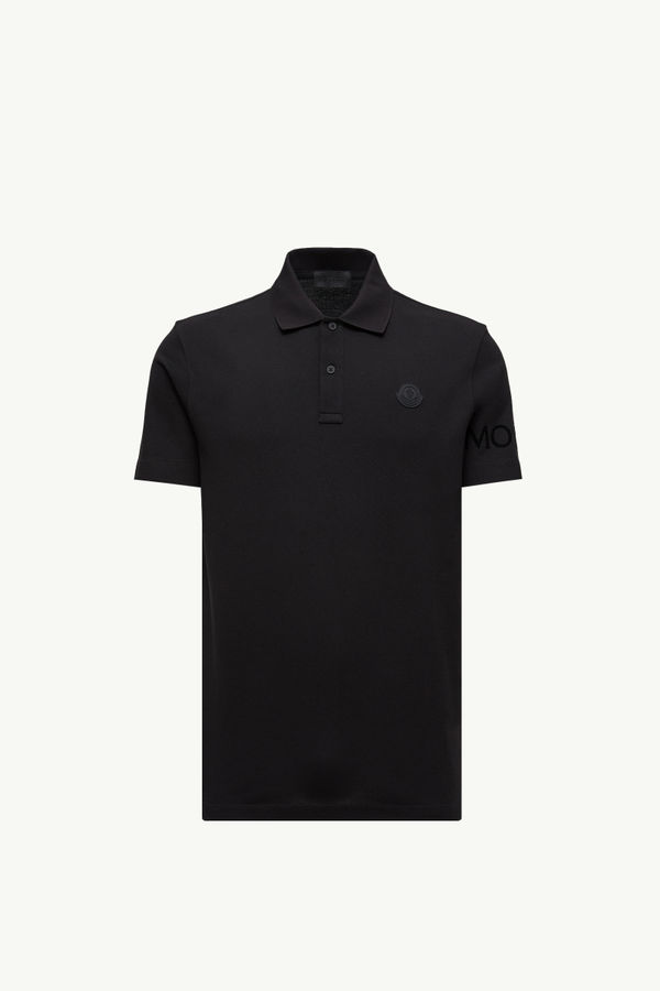 Logo Cotton Piquet Polo Shirt Men Black Moncler 2