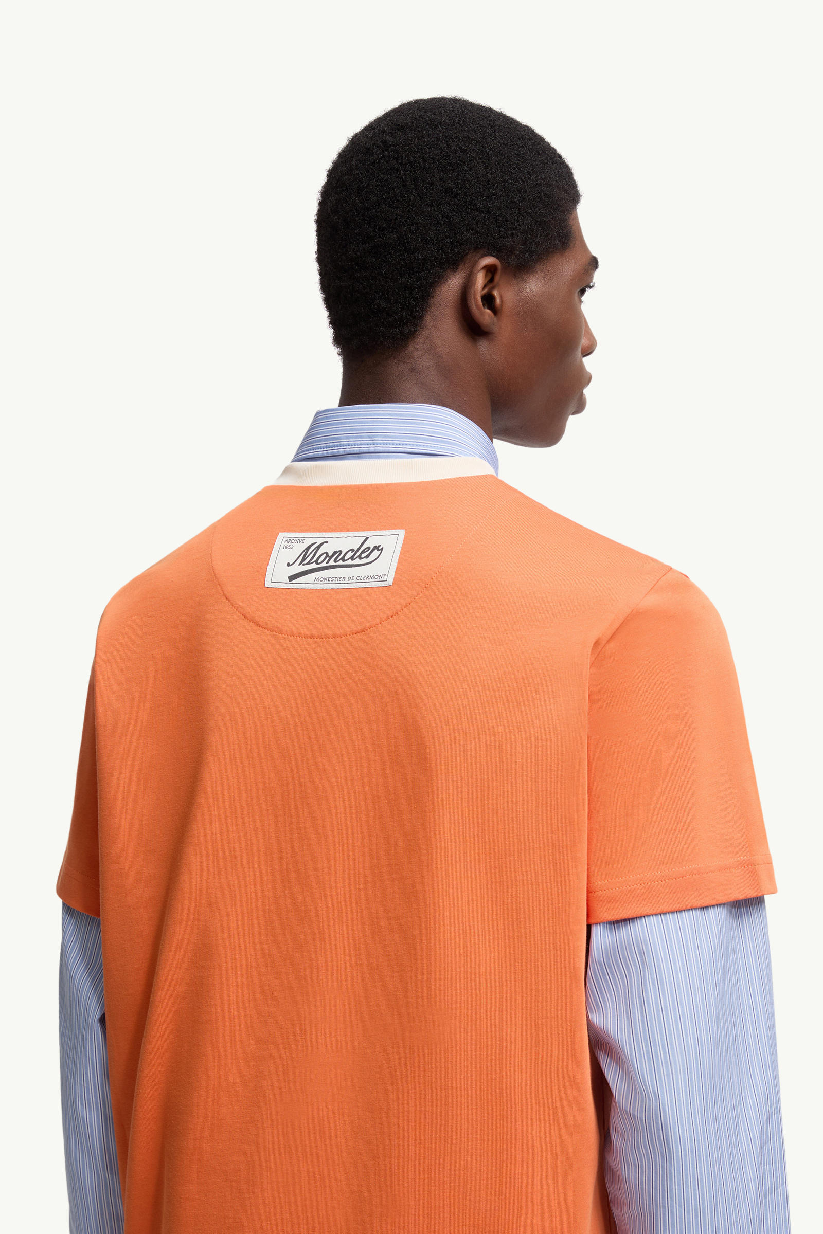 Embroidered Logo Cotton Piquet V-Neck T-Shirt Men Orange Moncler 5