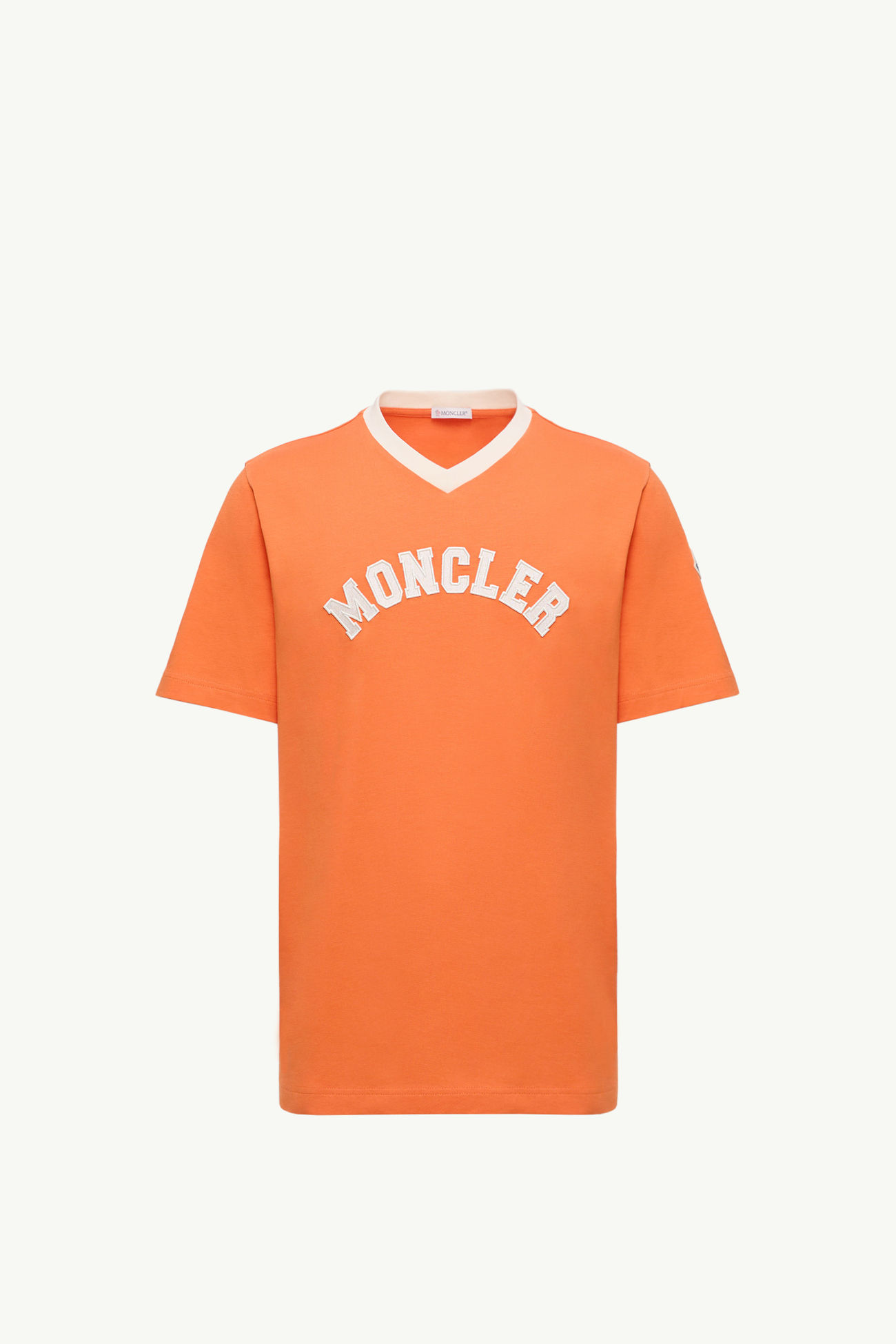 T-shirt con scollo a V in piquet di cotone con logo ricamato Uomo Arancione Moncler 2