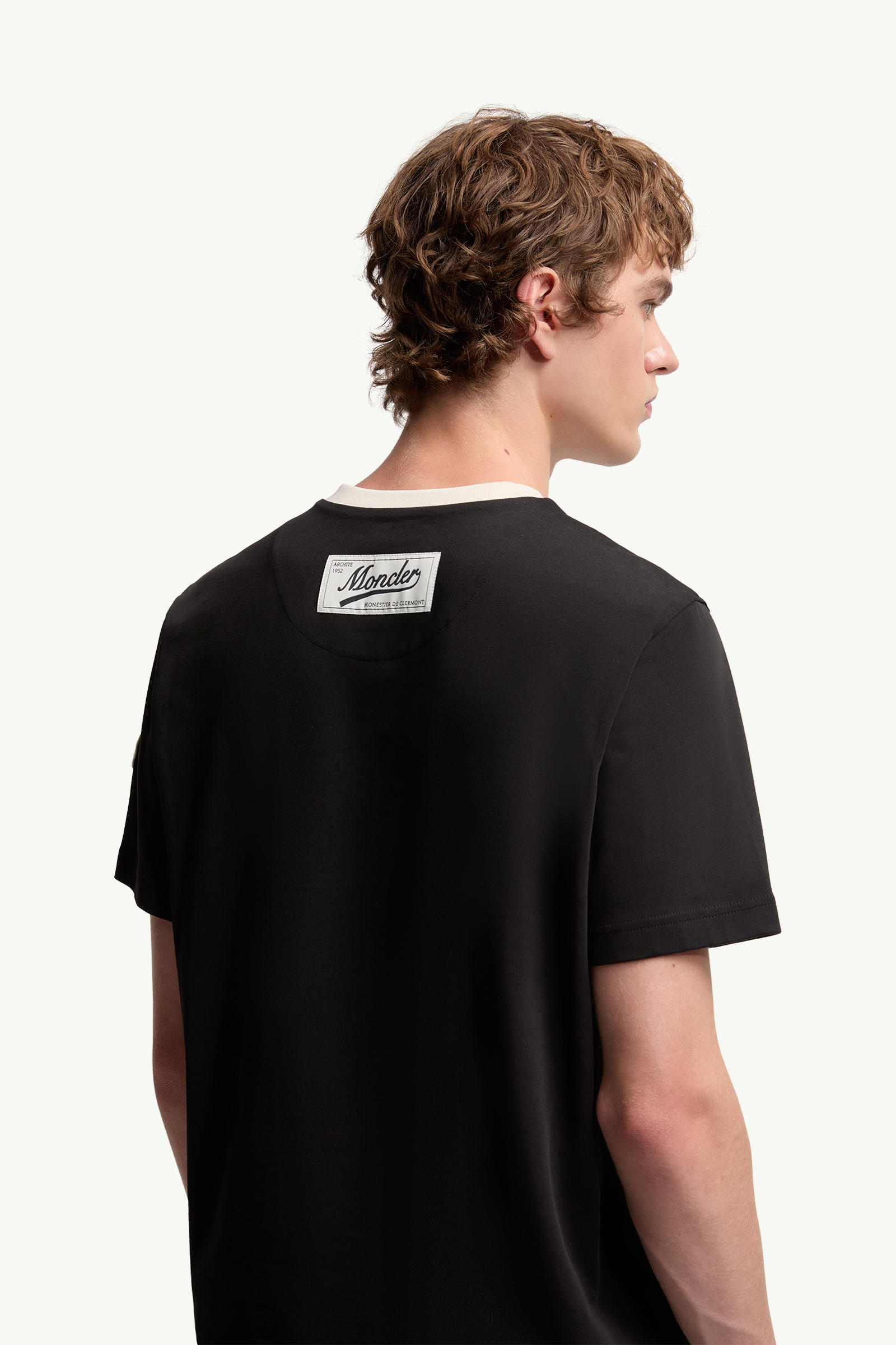 Embroidered Logo Cotton Piquet V-Neck T-Shirt Men Black Moncler 5
