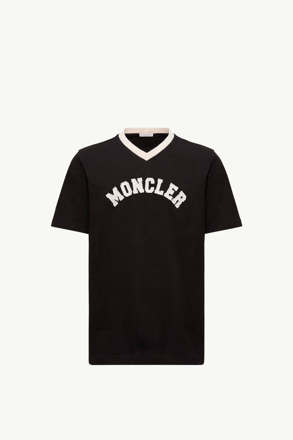 Embroidered Logo Cotton Piquet V-Neck T-Shirt Men Black Moncler 2