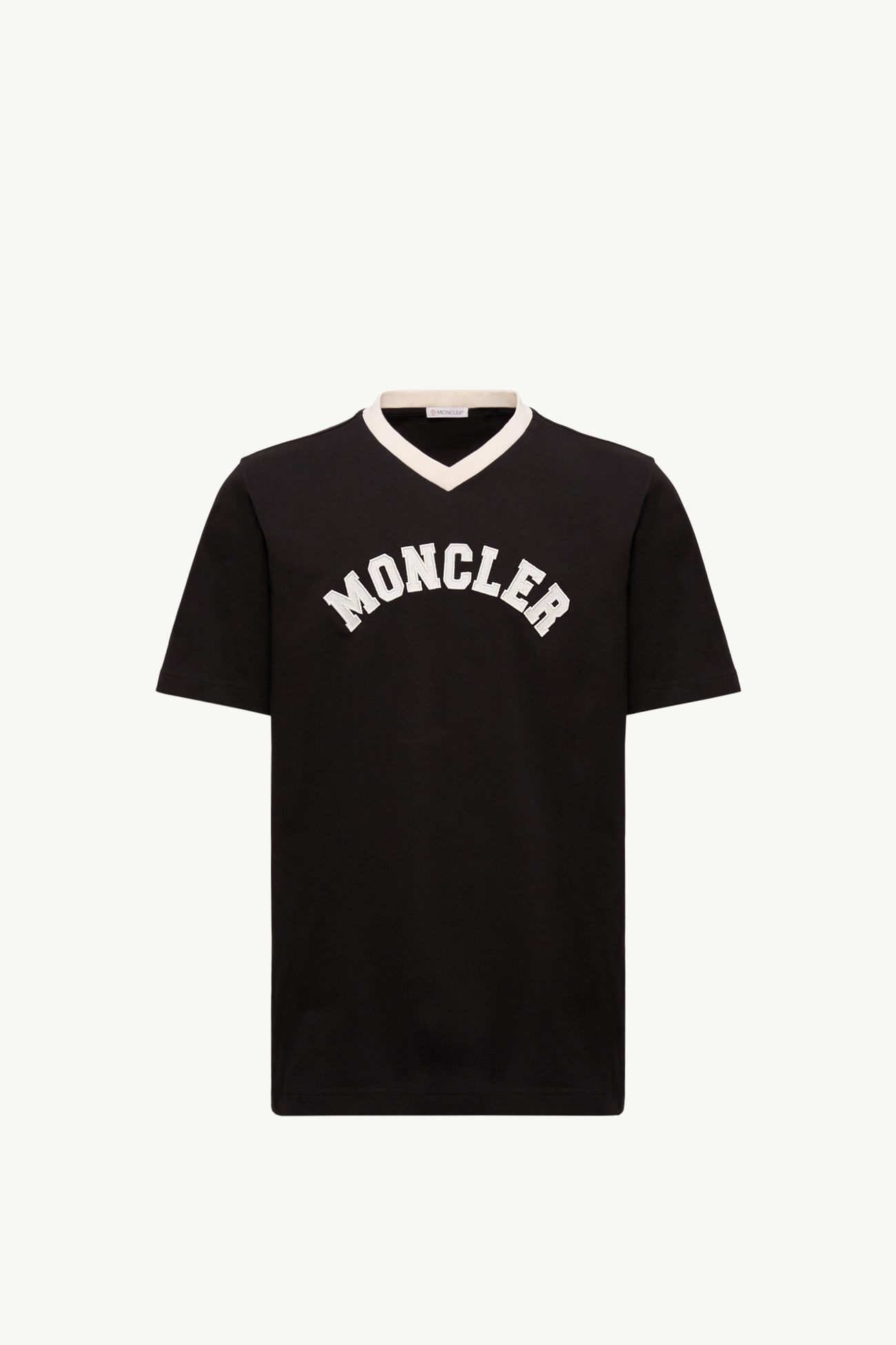 T-shirt con scollo a V in piquet di cotone con logo ricamato Uomo Nero Moncler 2