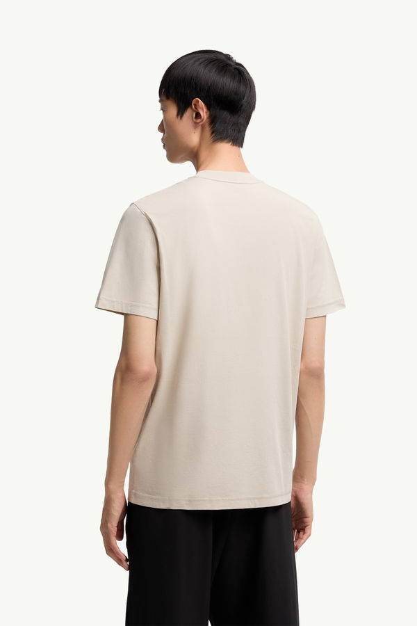 Logo Patch Cotton T-Shirt Men Light Beige Moncler 4