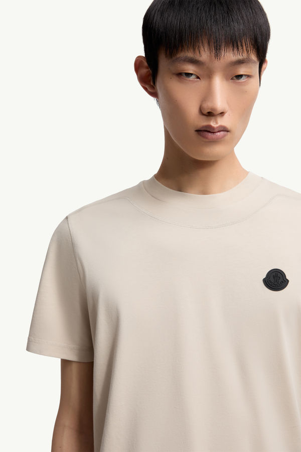 Logo Patch Cotton T-Shirt Men Light Beige Moncler 5