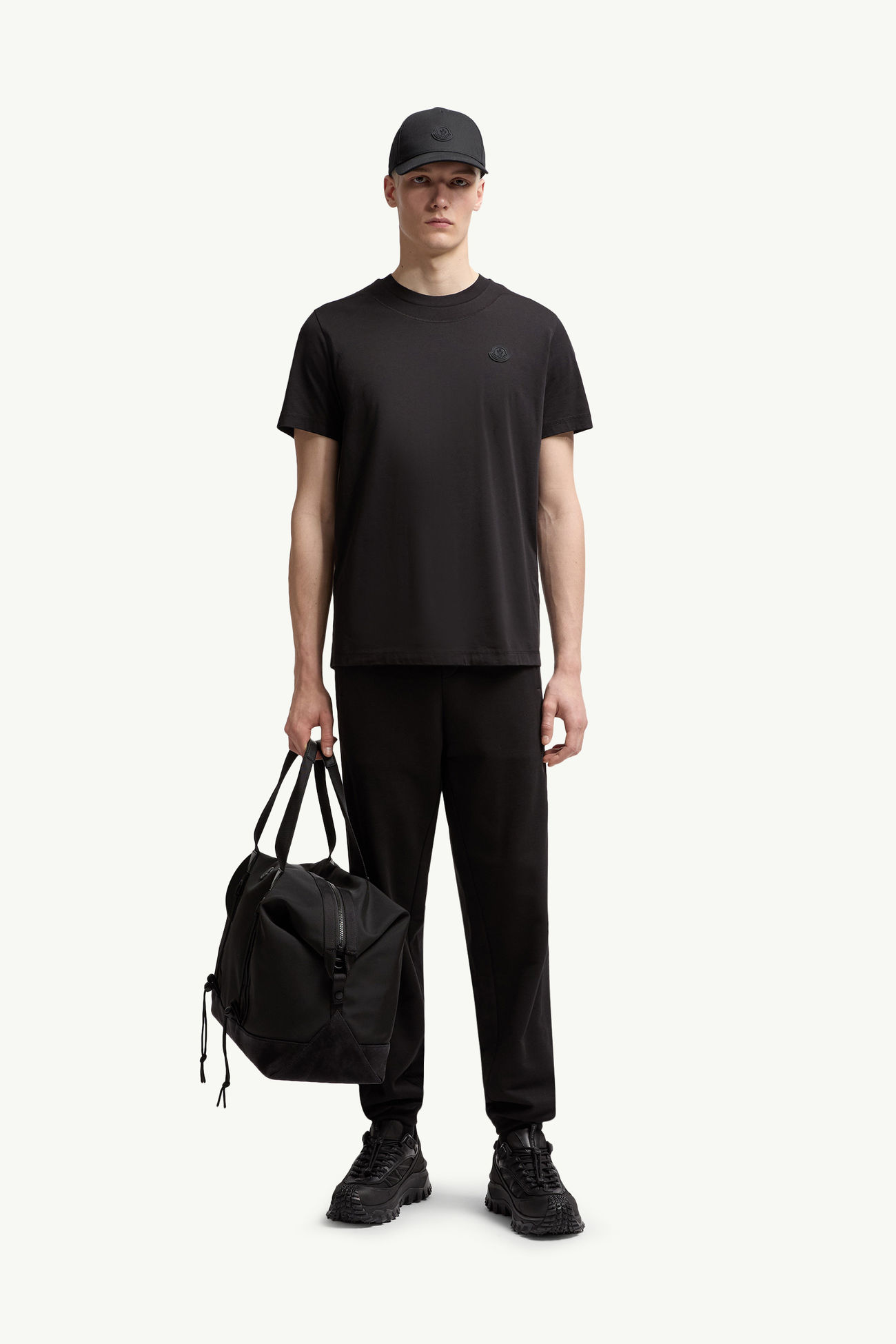 Camiseta de algodón con parche con logotipo Hombre Negro Moncler 0