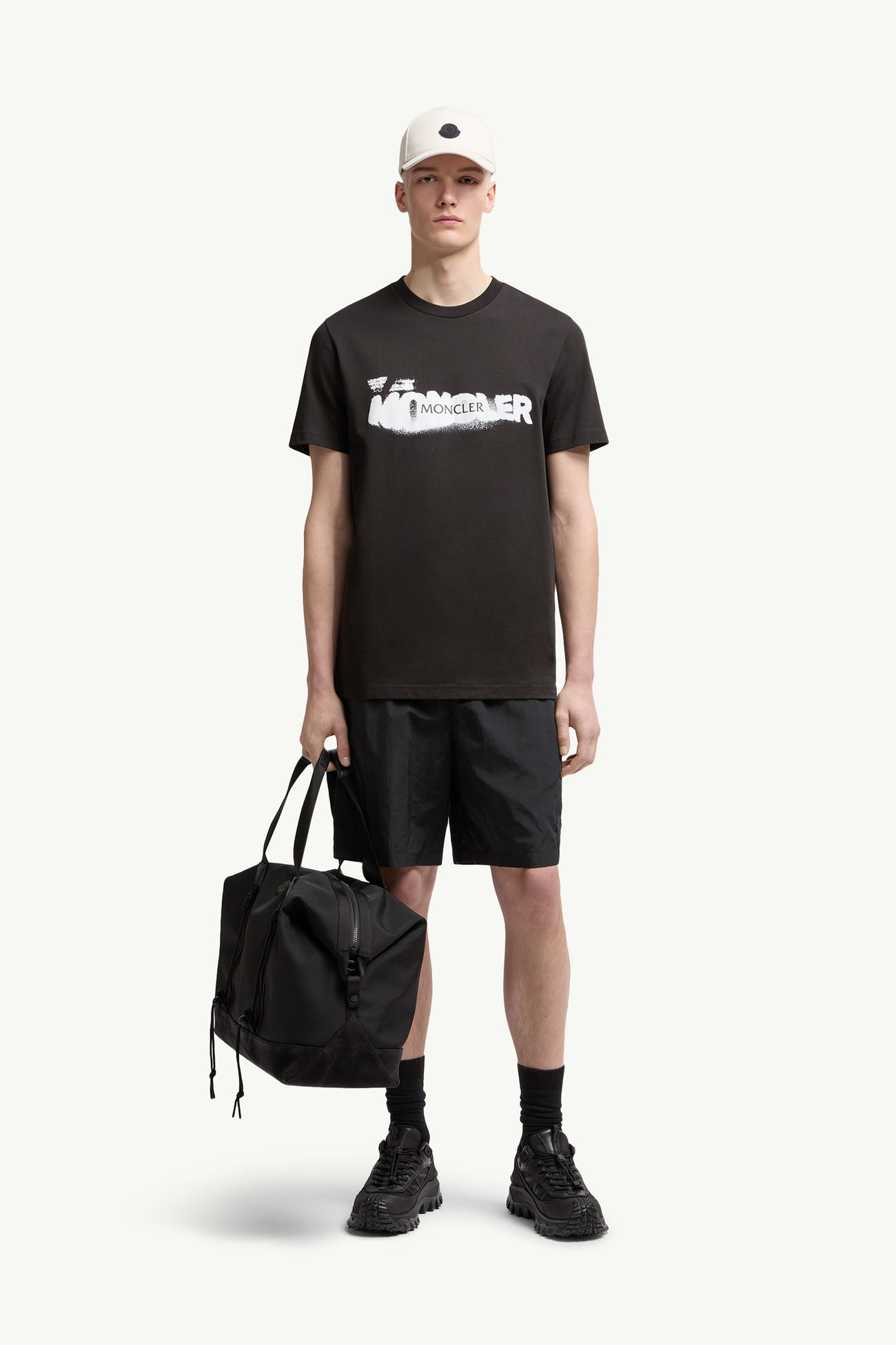 Camiseta de algodón con logotipo gráfico Hombre Negro Moncler 0