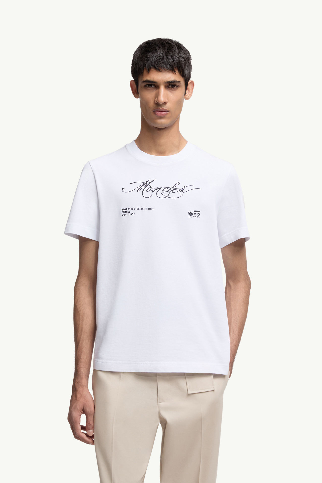 T-shirt con logo ricamato in cotone Uomo Bianco Moncler 3