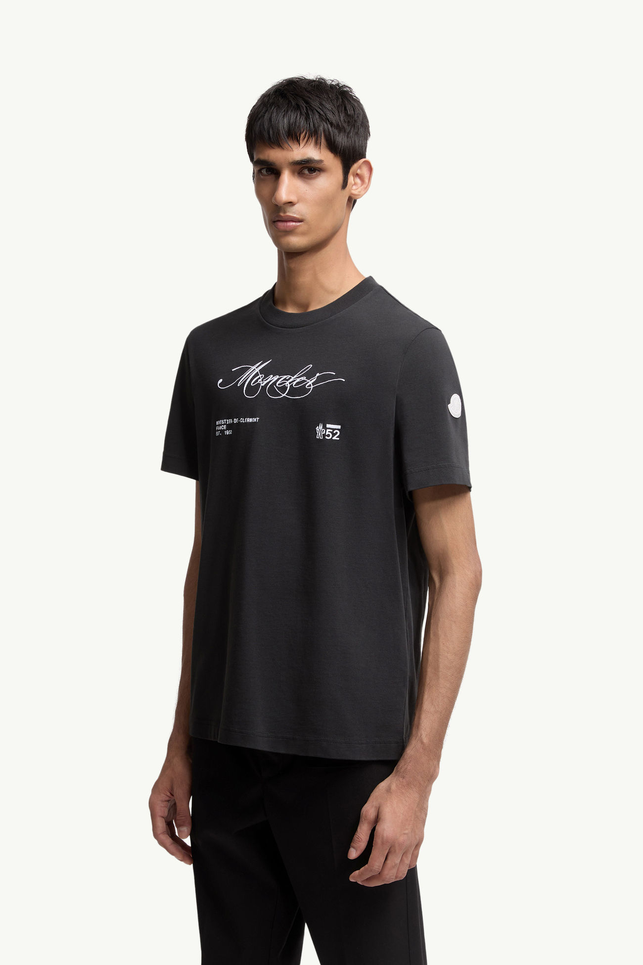 Camiseta de algodón con logotipo bordado Hombre Negro Moncler 3