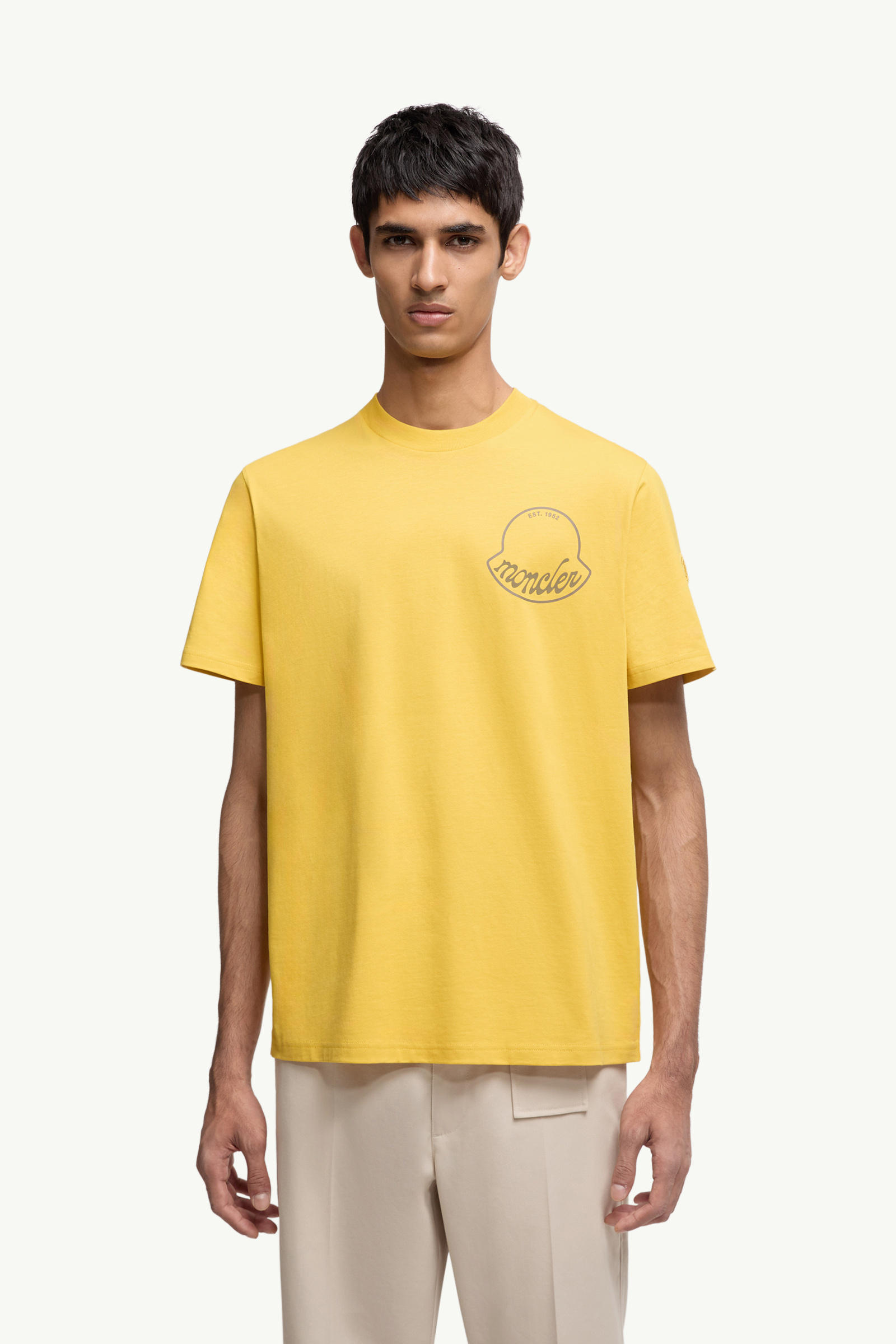 Logo Cotton T-Shirt Men Yellow Moncler 3