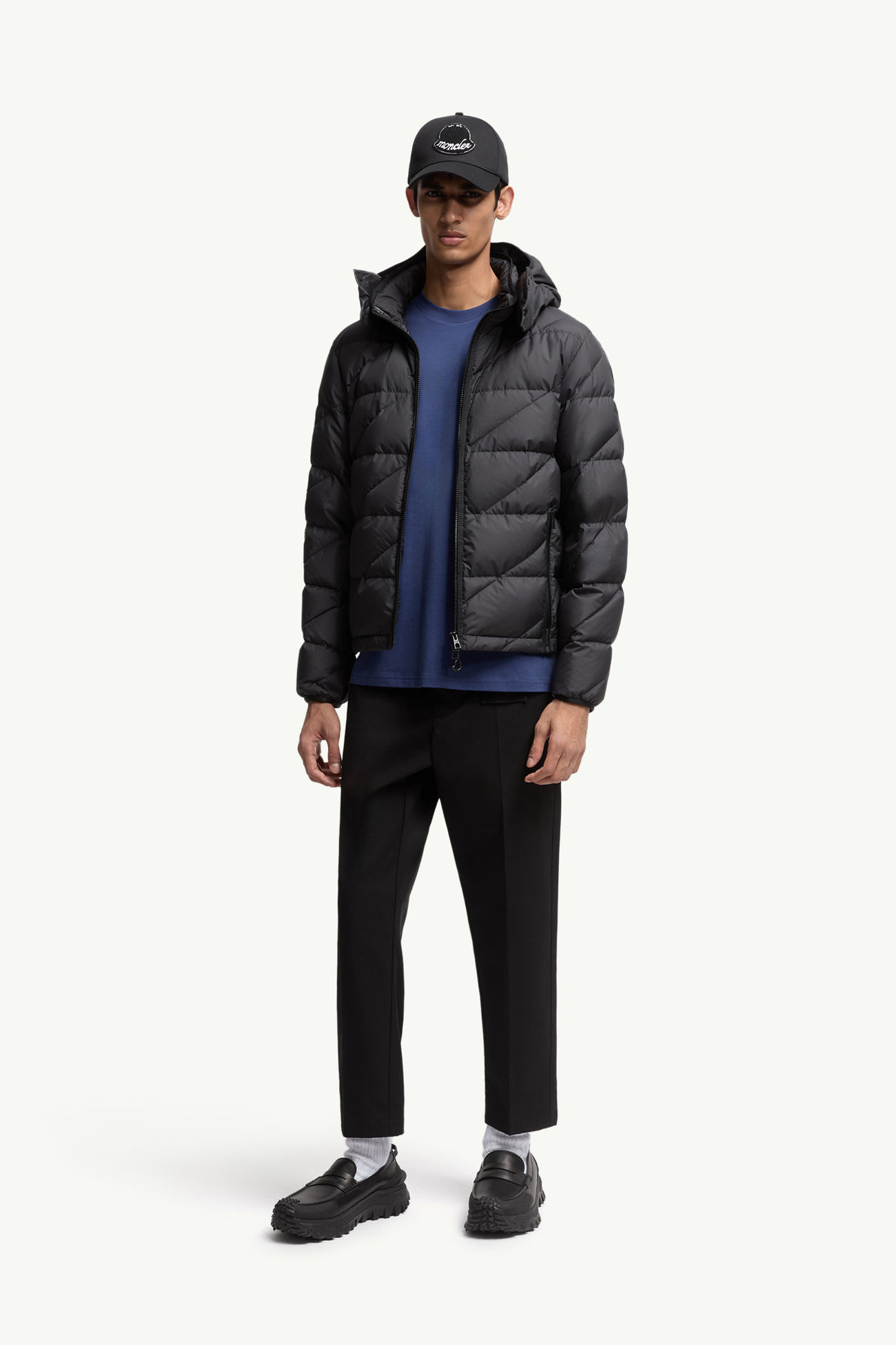 T-shirt logata in cotone Uomo Blu Scuro Moncler 0