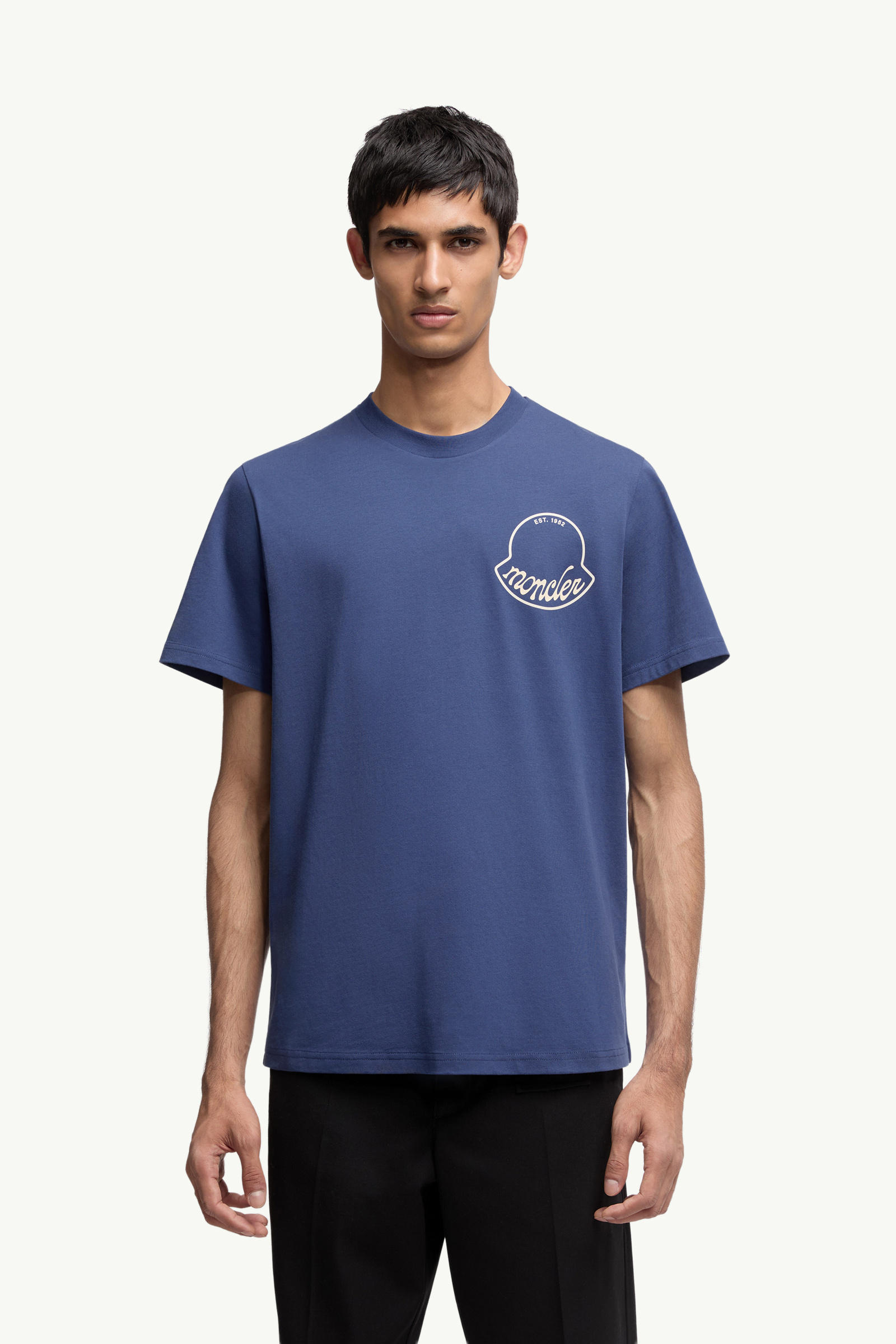 Logo Cotton T-Shirt Men Dark Blue Moncler 3