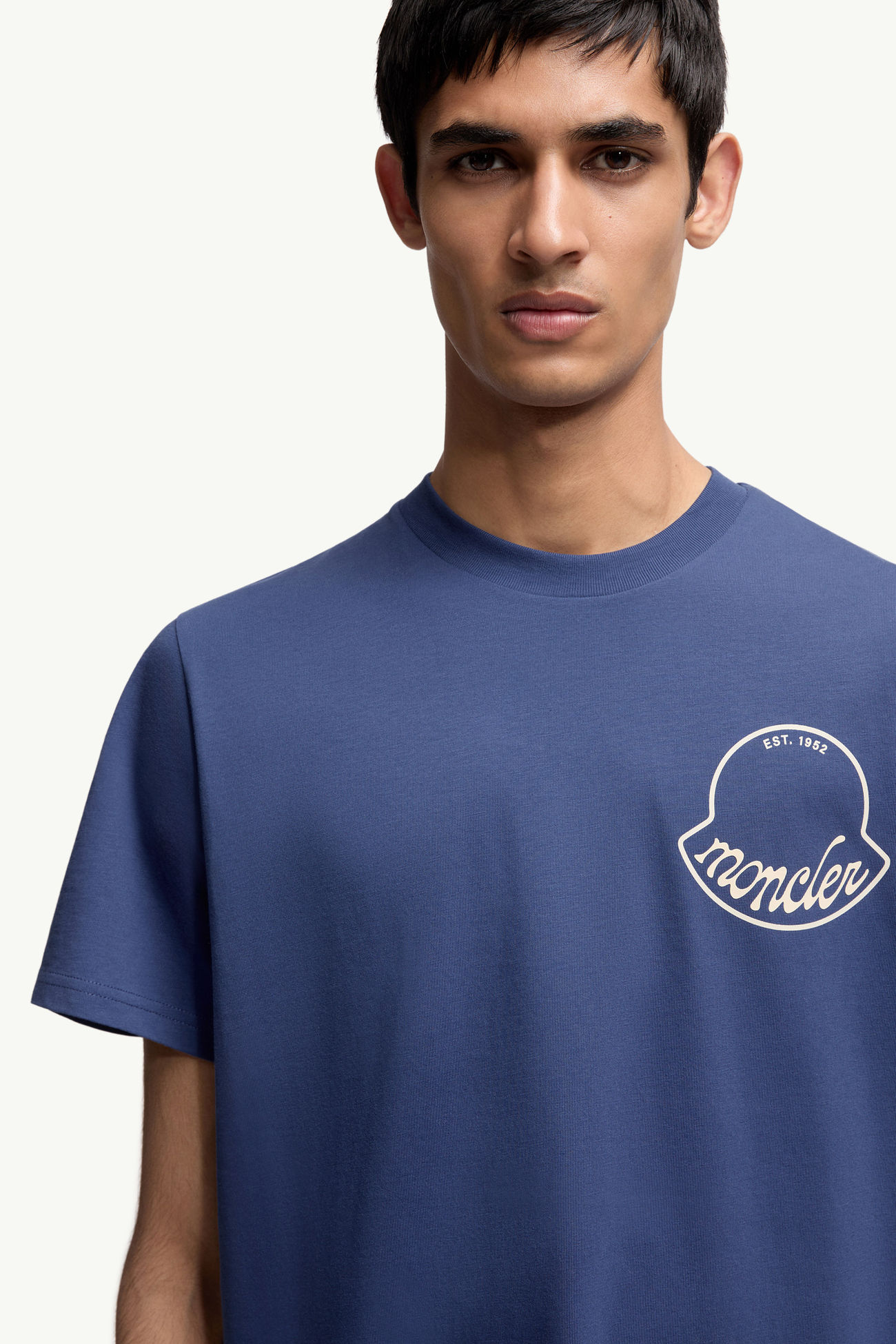 Logo Cotton T-Shirt Men Dark Blue Moncler 5