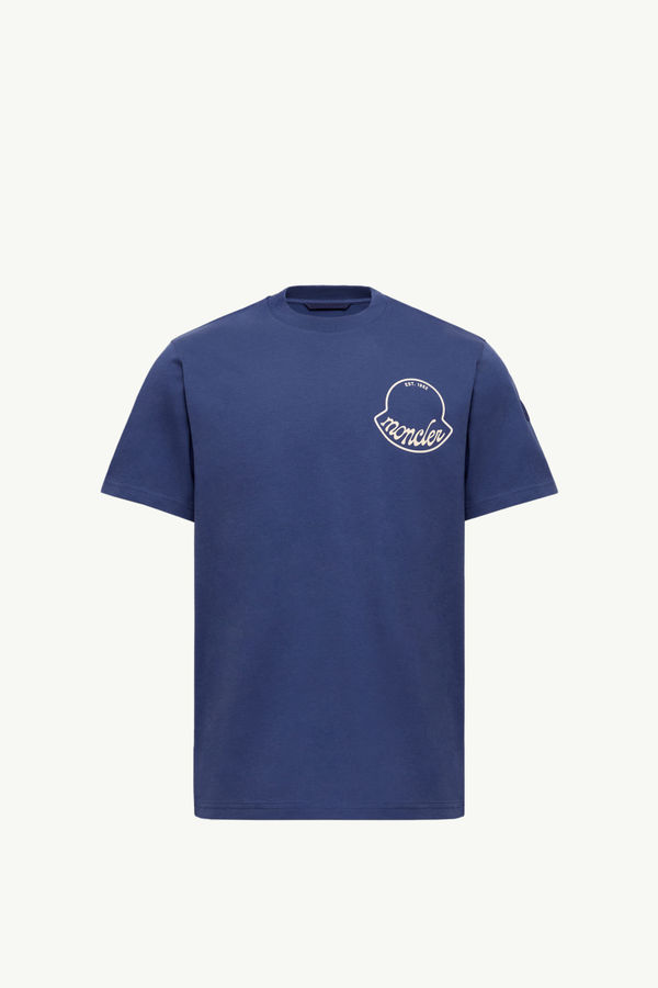 Logo Cotton T-Shirt Men Dark Blue Moncler 2