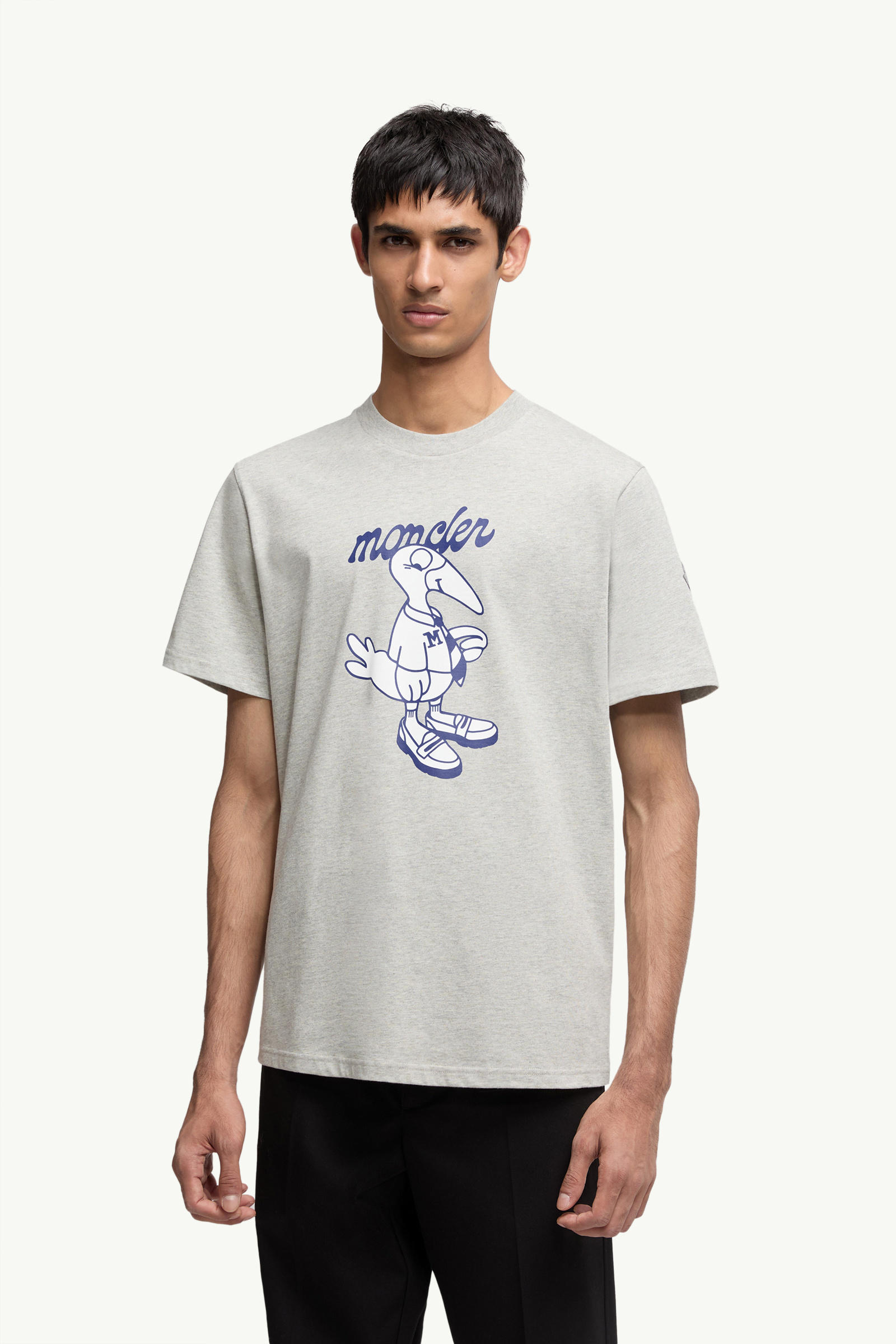 T-Shirt in Cotone con Logo Mascotte Uomo Grigio Moncler 3