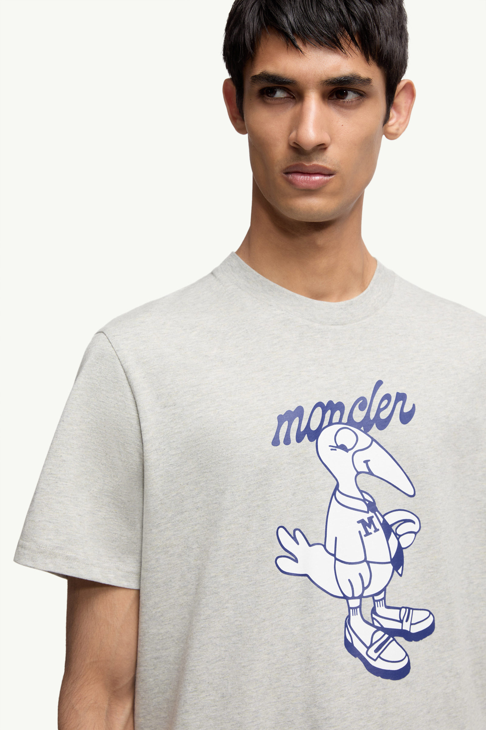 T-Shirt in Cotone con Logo Mascotte Uomo Grigio Moncler 5