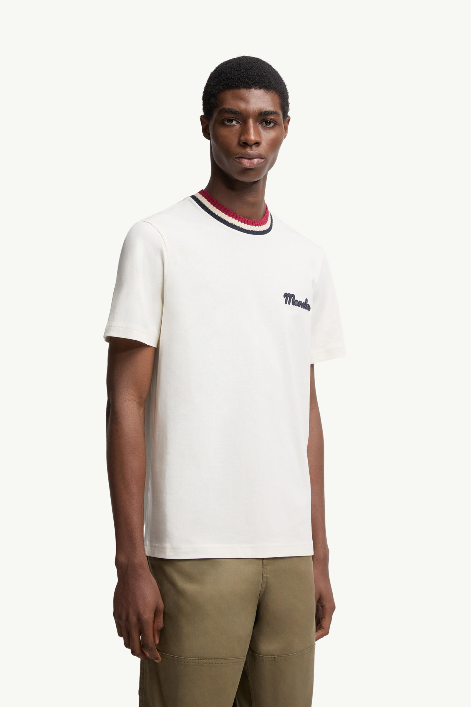 Embroidered Logo Cotton T-Shirt Men White Moncler 3
