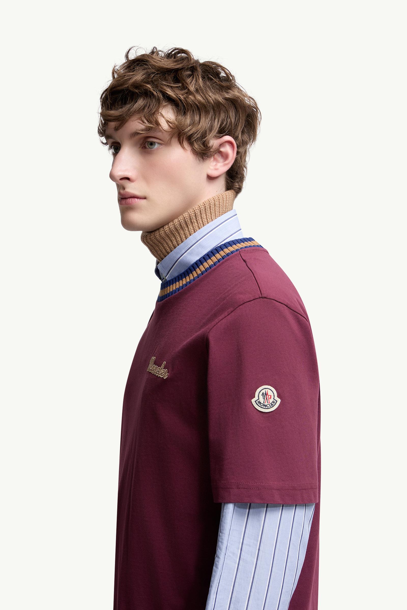 Embroidered Logo Cotton T-Shirt Men Burgundy Moncler 1