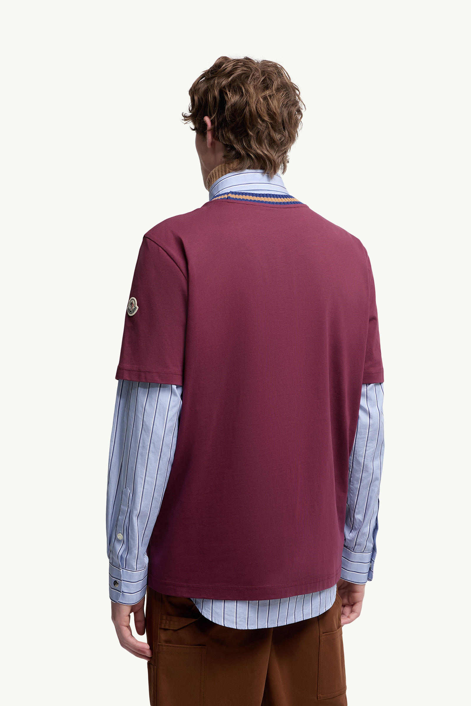 Embroidered Logo Cotton T-Shirt Men Burgundy Moncler 4