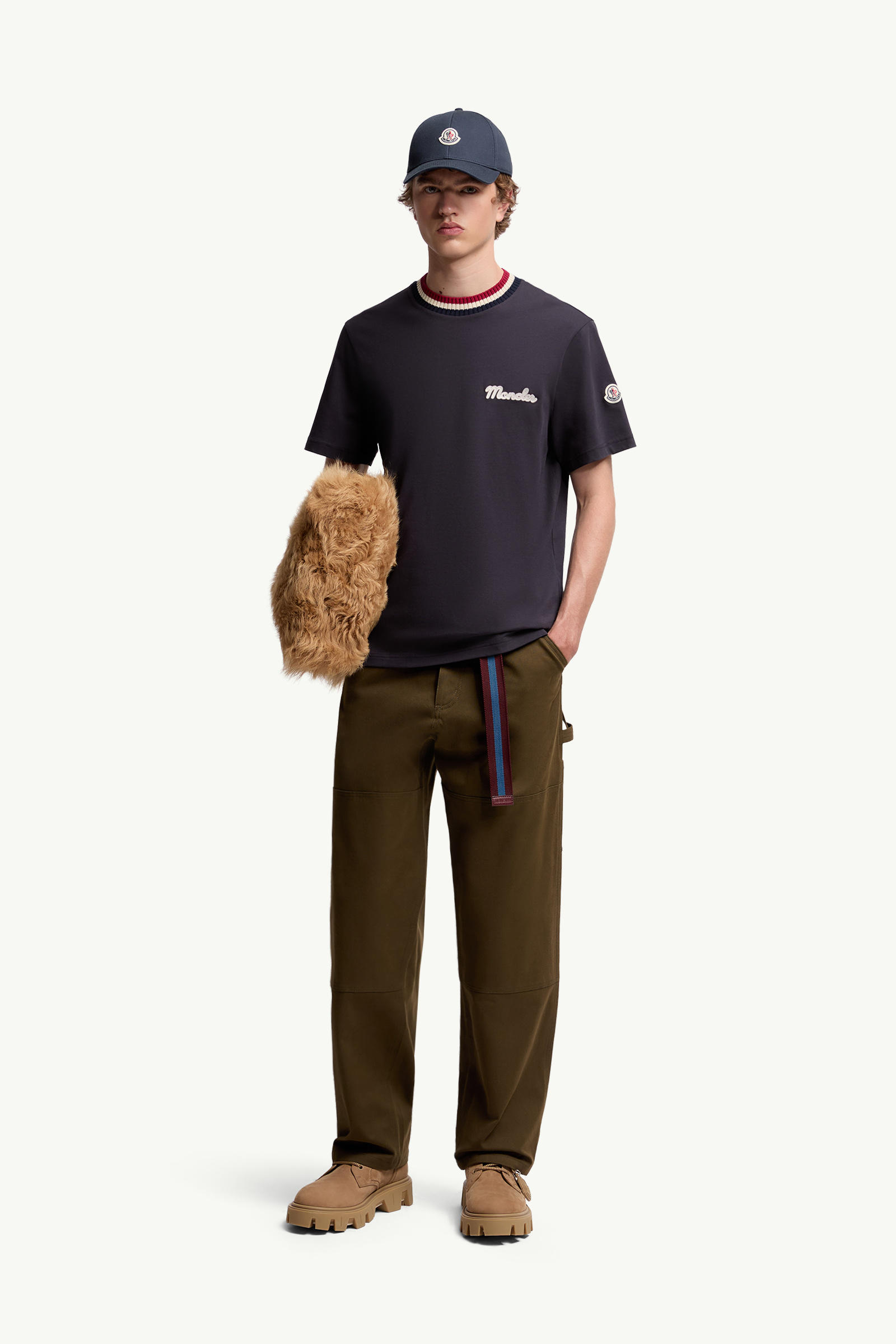 Embroidered Logo Cotton T-Shirt Men Navy Blue Moncler 0