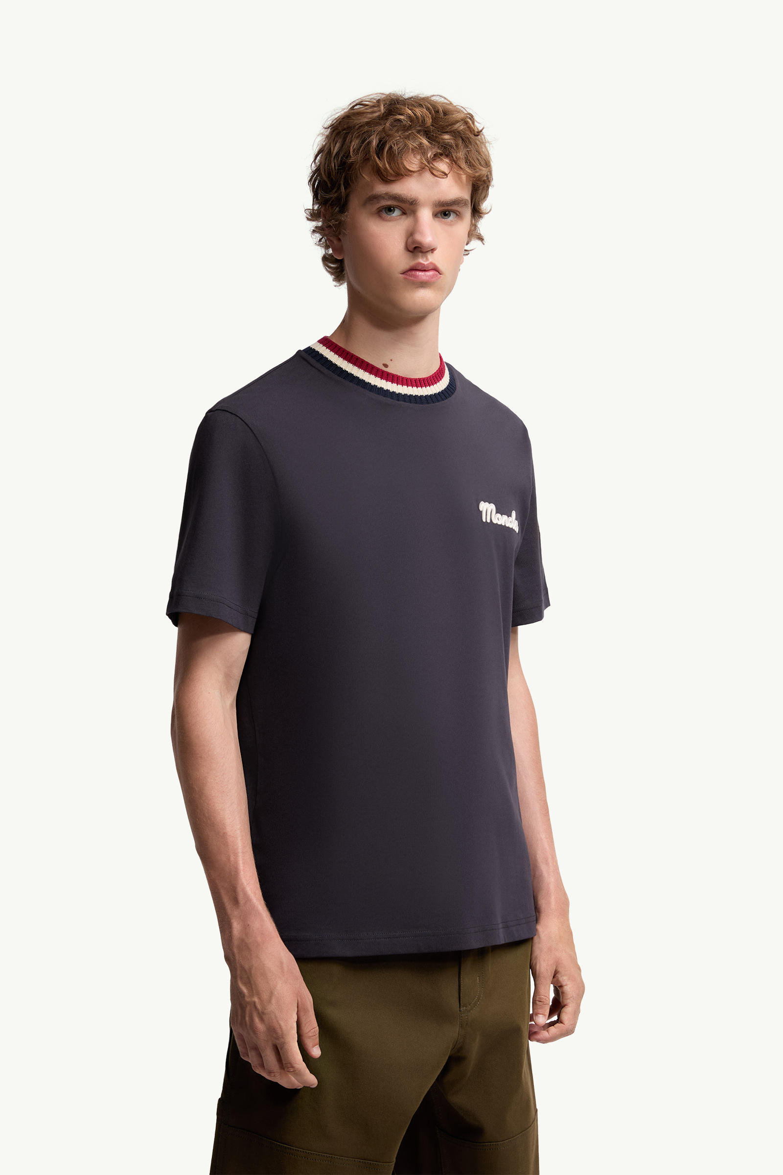 Embroidered Logo Cotton T-Shirt Men Navy Blue Moncler 3