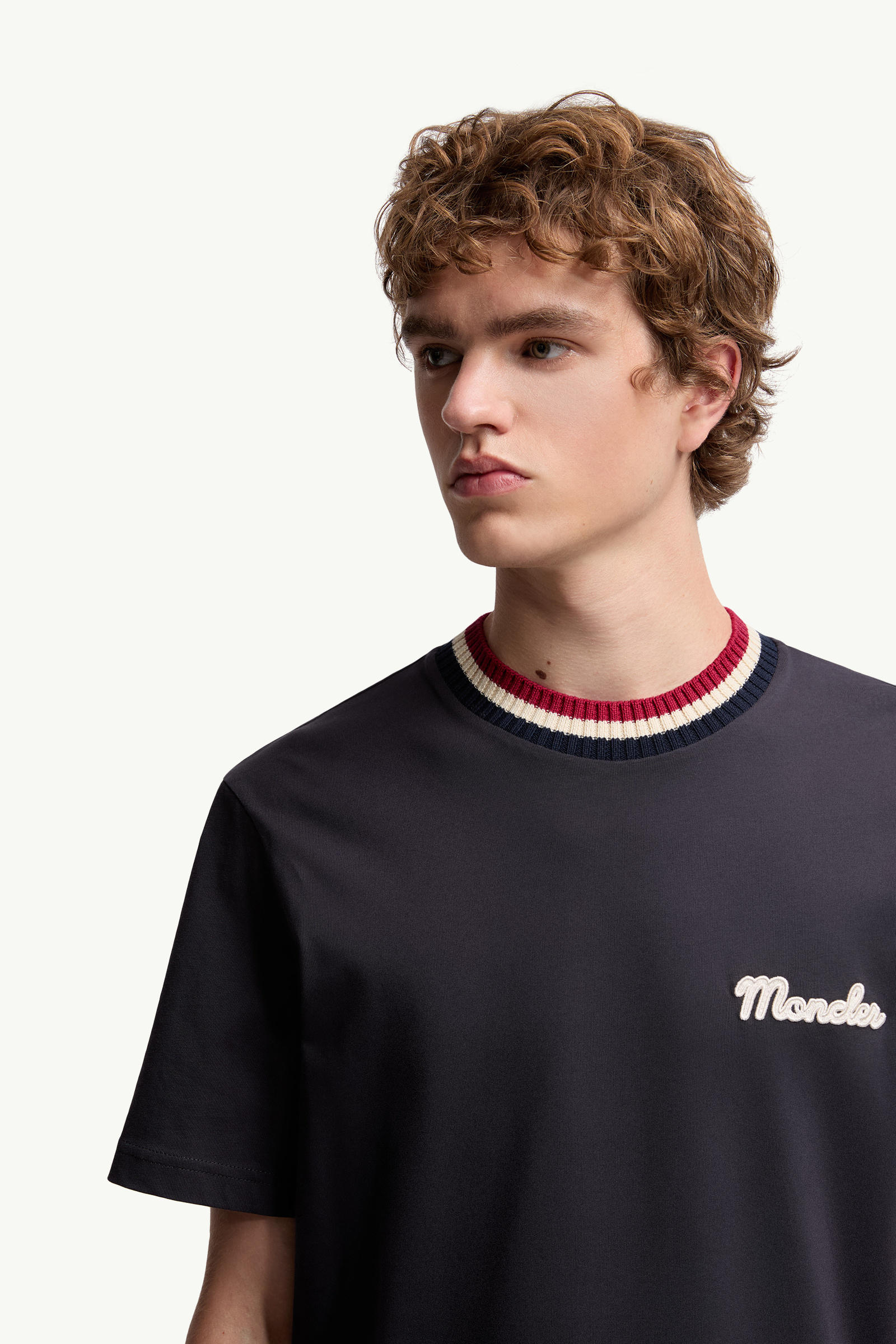 Embroidered Logo Cotton T-Shirt Men Navy Blue Moncler 5