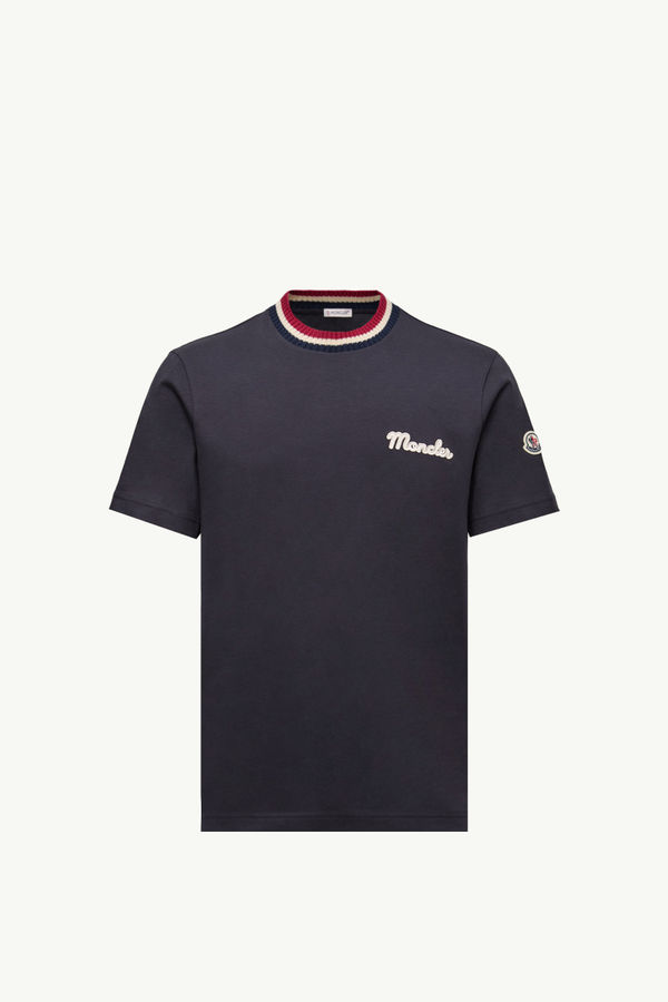 Embroidered Logo Cotton T-Shirt Men Navy Blue Moncler 2