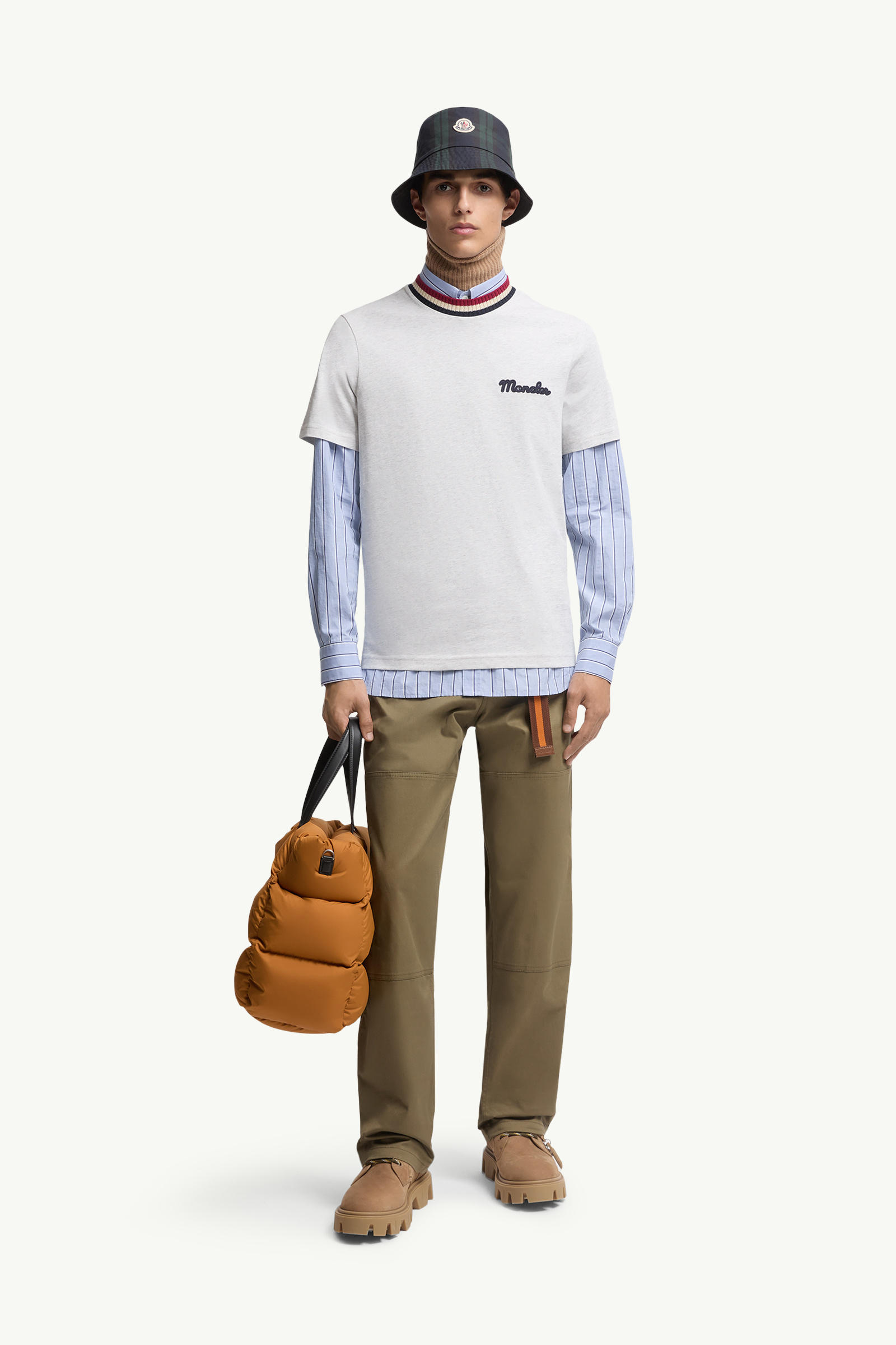 Embroidered Logo Cotton T-Shirt Men Gray Moncler 0