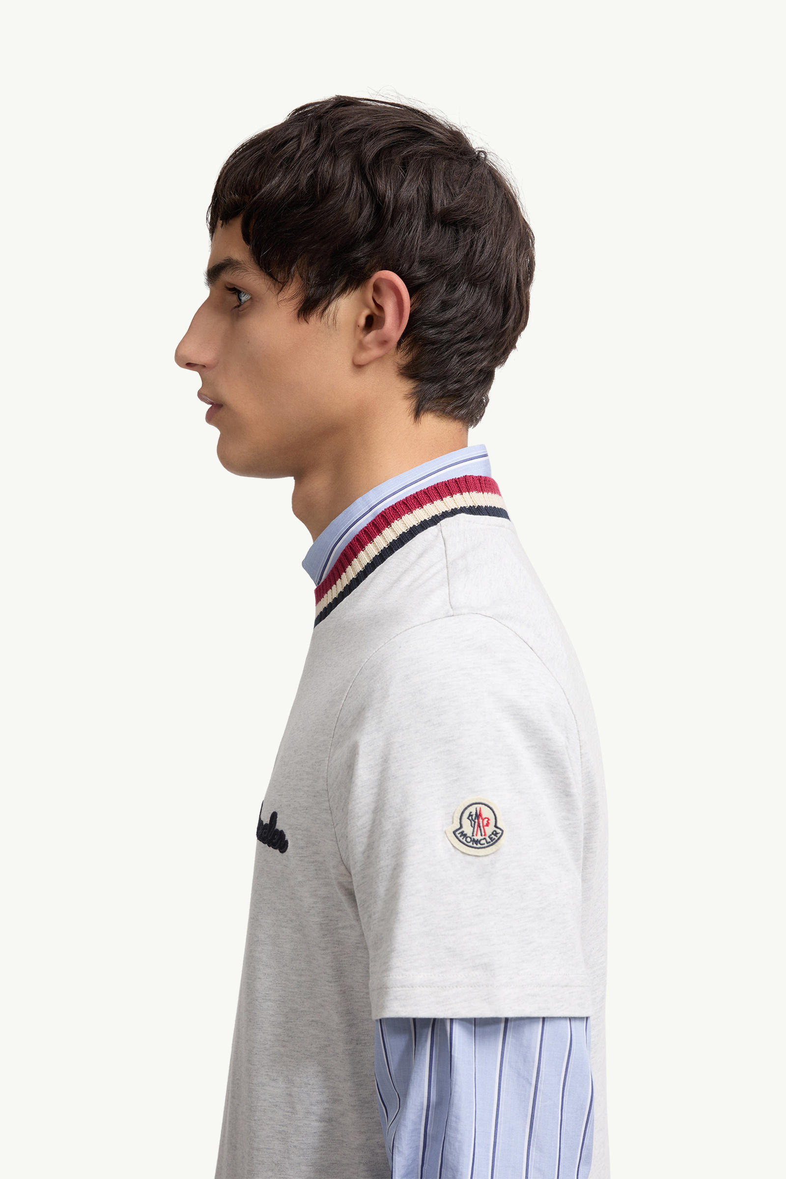 Embroidered Logo Cotton T-Shirt Men Gray Moncler 1
