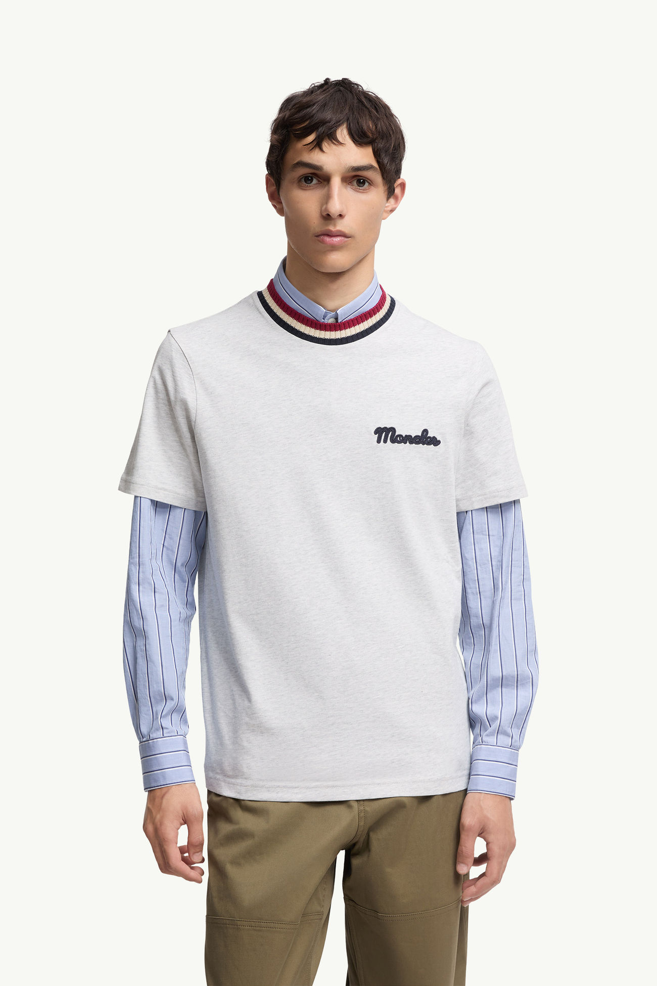 Embroidered Logo Cotton T-Shirt Men Grey Moncler 3