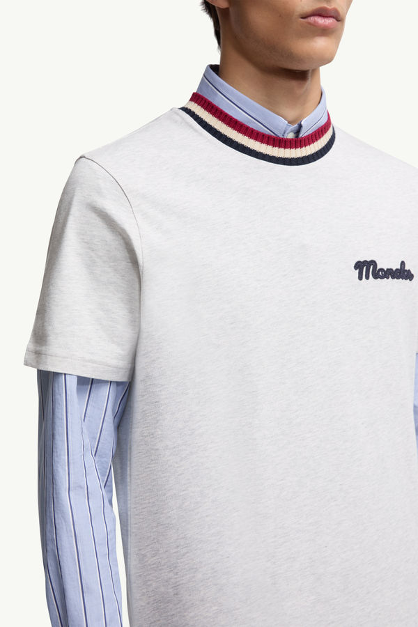 Embroidered Logo Cotton T-Shirt Men Gray Moncler 5