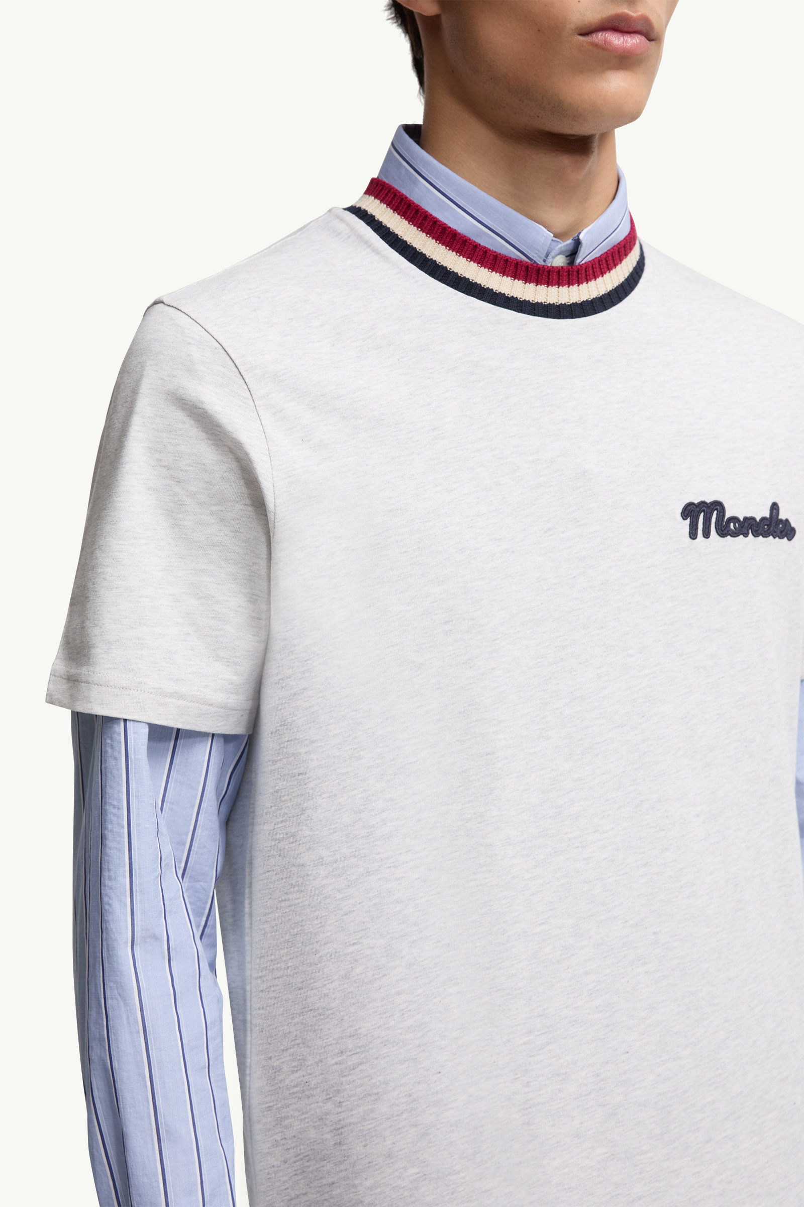 Embroidered Logo Cotton T-Shirt Men Gray Moncler 5