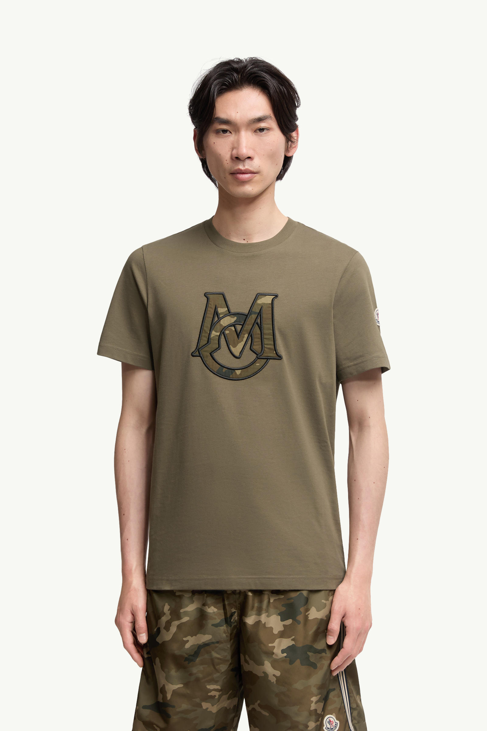 Monogram Cotton T-Shirt Men Olive Green Moncler 3