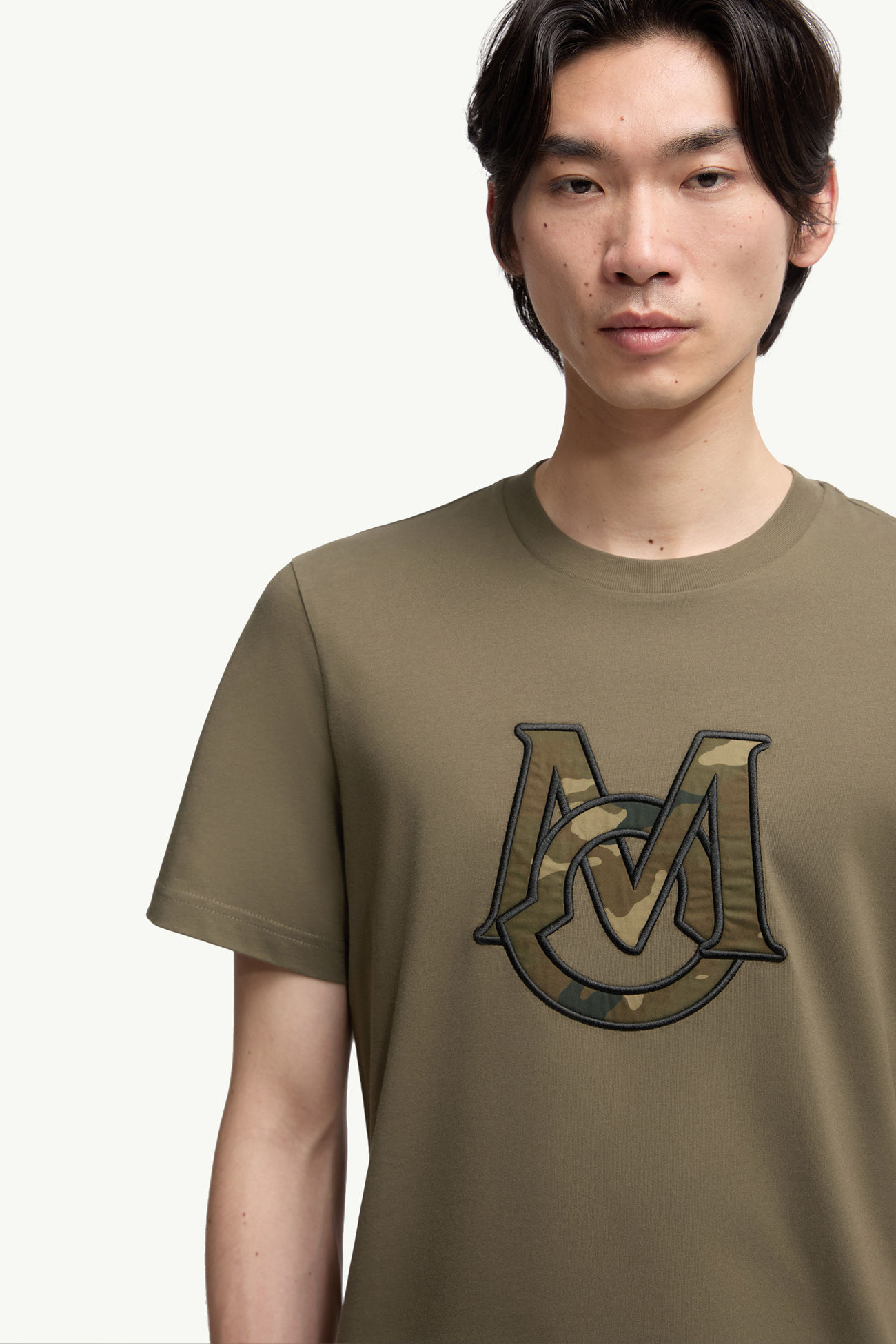 Camiseta de algodón con monograma Hombre Verde Oliva Moncler 5