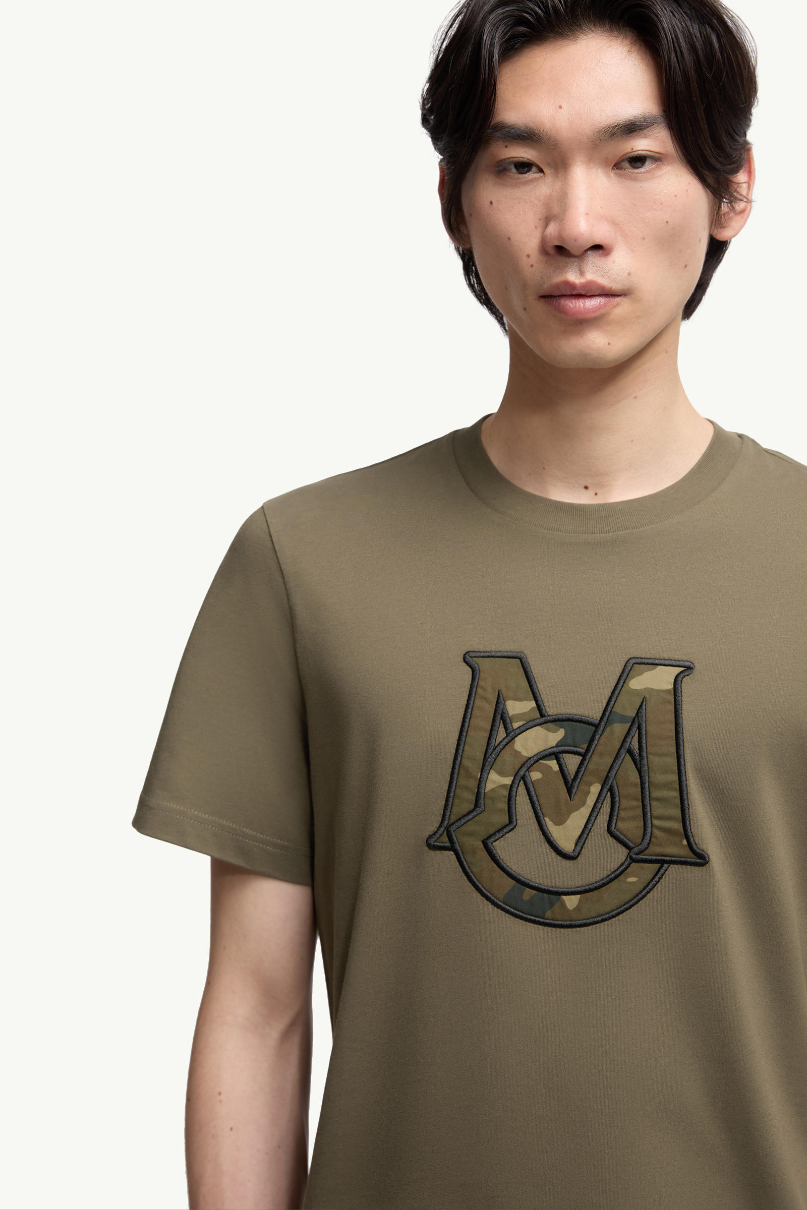 Monogram Cotton T-Shirt Men Olive Green Moncler 5