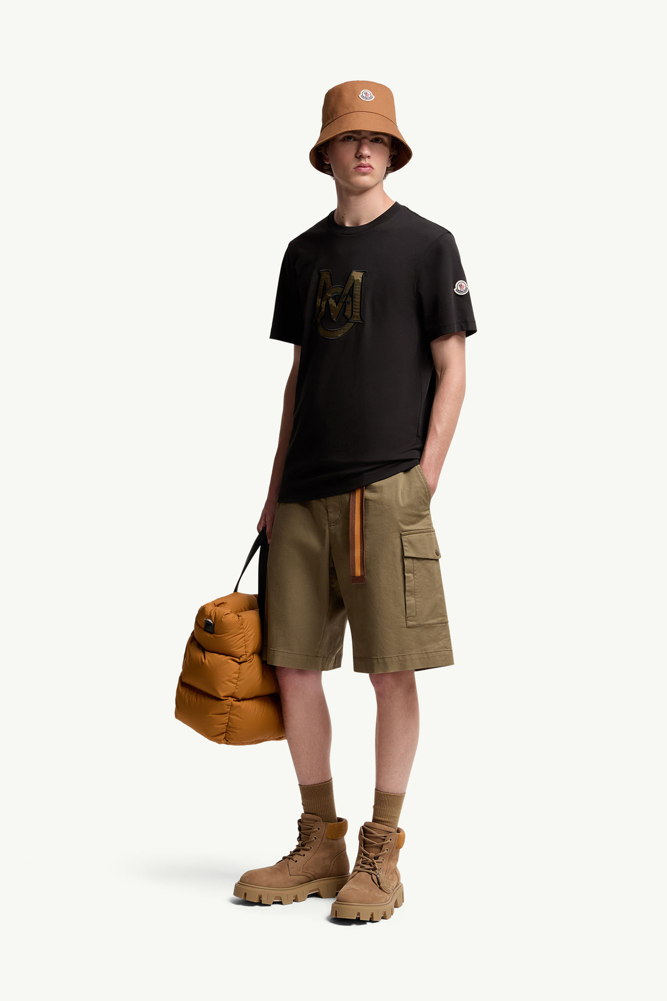 T-shirt en coton à monogramme Hommes Noir Moncler 0