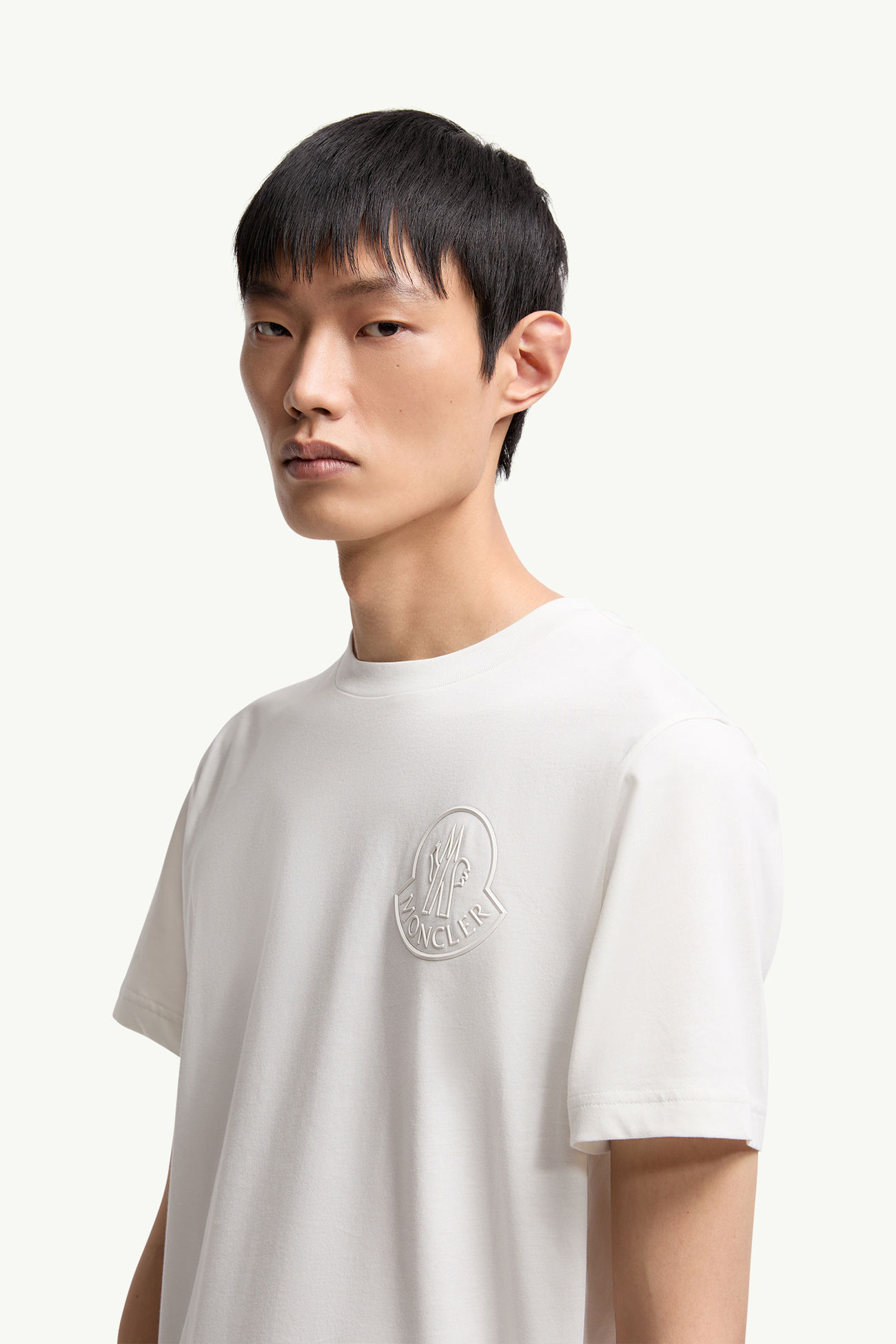 Camiseta de algodón con logotipo tridimensional Hombre Blanco Moncler 1