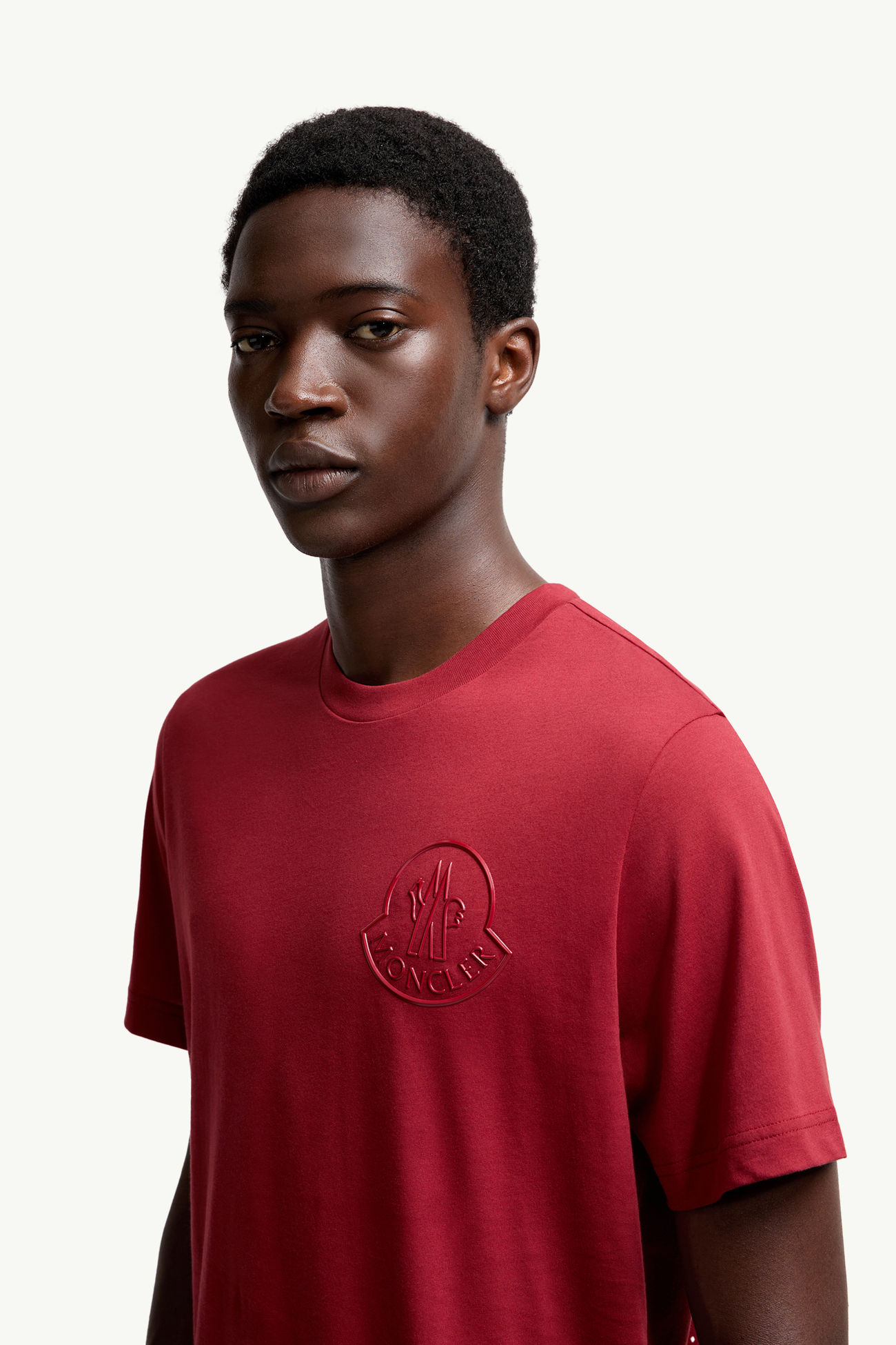 Camiseta de algodón con logotipo tridimensional Hombre Rojo Oscuro Moncler 1