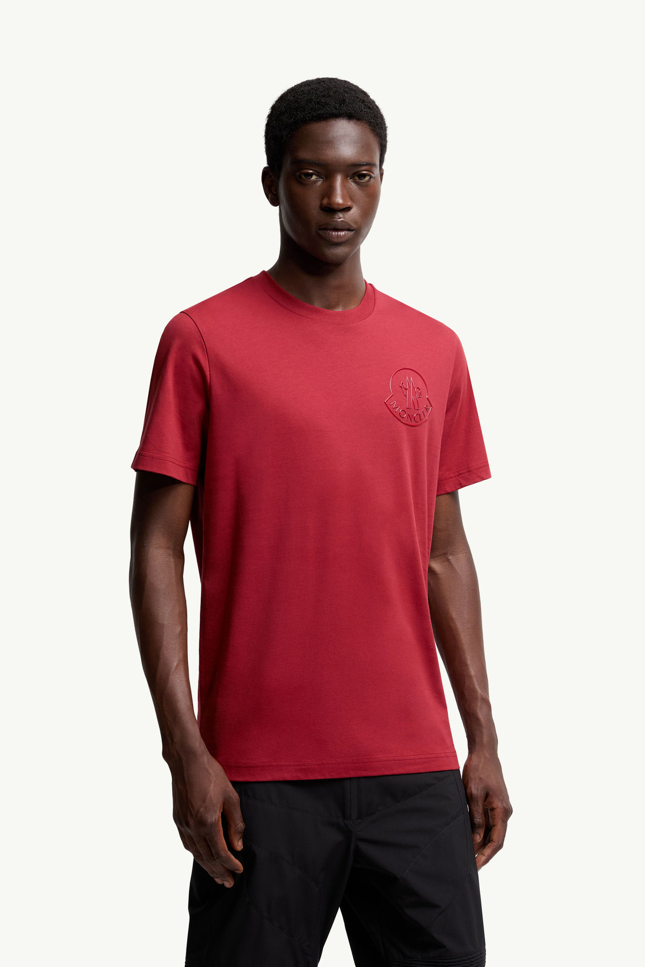 T-shirt en coton à logo tridimensionnel Hommes Rouge Foncé Moncler 3