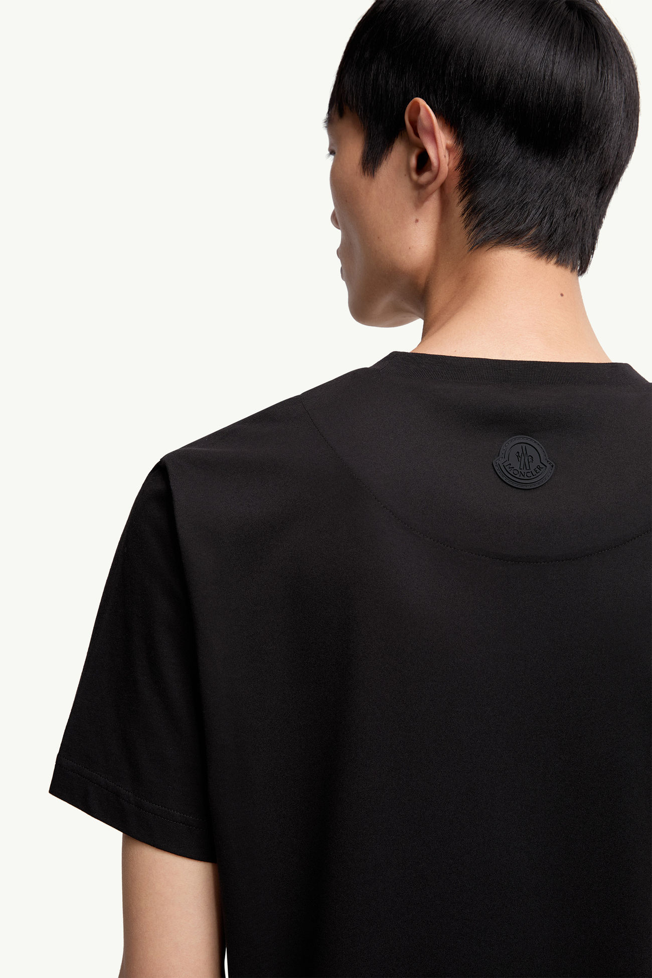 T-shirt en coton à logo tridimensionnel Hommes Noir Moncler 5