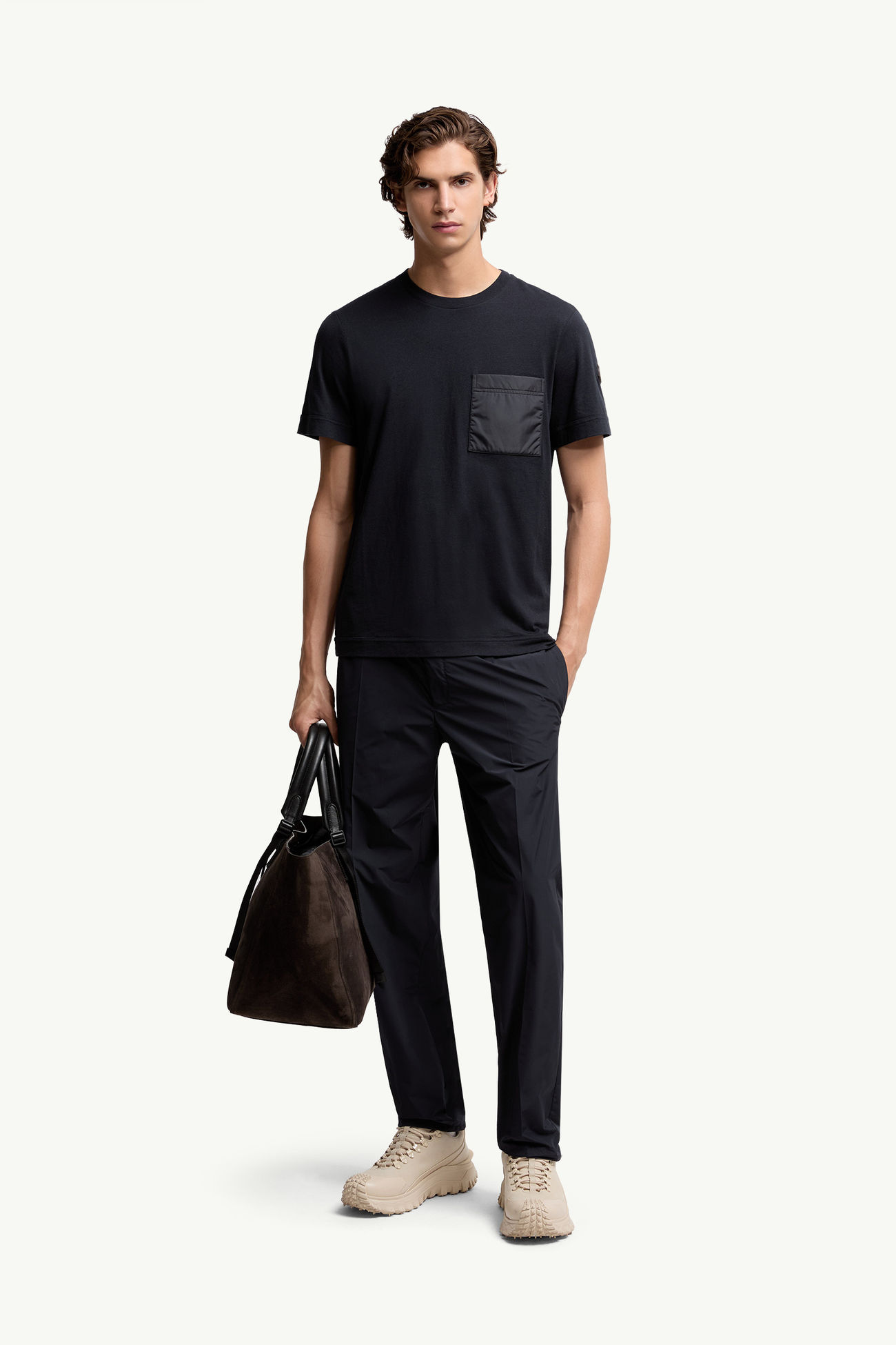 T-shirt in cotone e cashmere Uomo Blu Navy Moncler 0