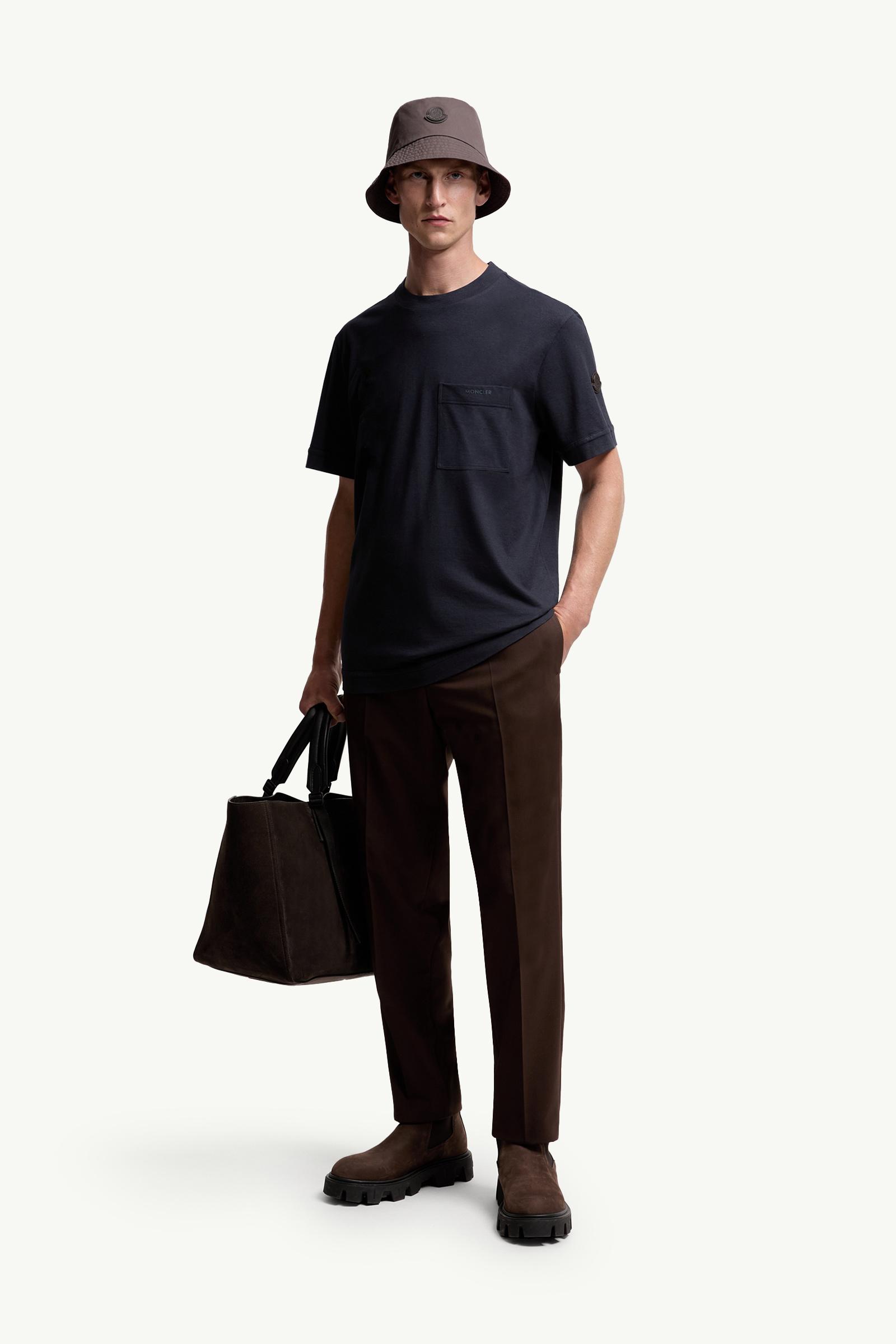 Navy Blue Logo Cotton & Silk T-Shirt with Pocket - Polos & T