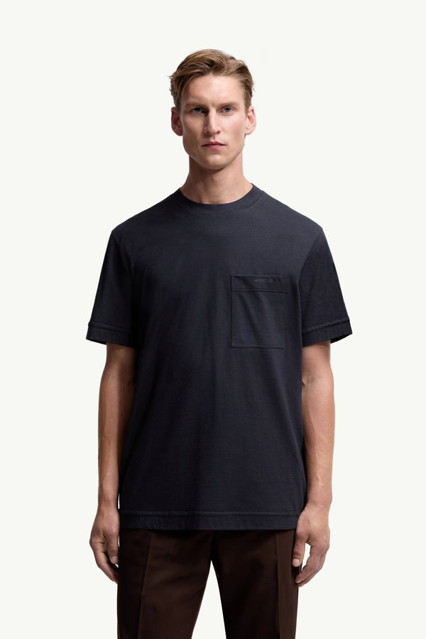 Logo Cotton & Silk T-Shirt with Pocket Men Navy Blue Moncler 3