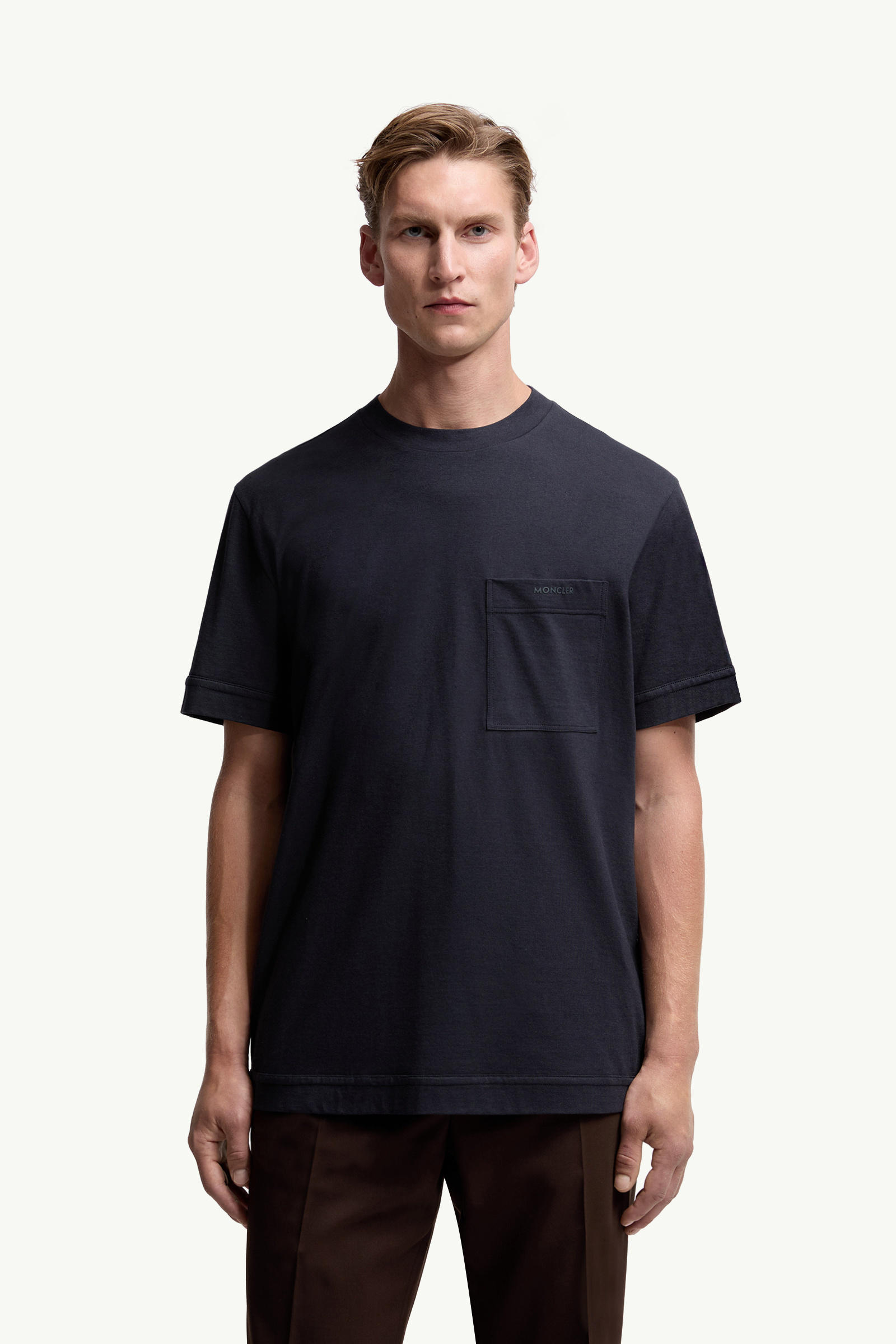Logo Cotton & Silk T-Shirt with Pocket Men Navy Blue Moncler 3