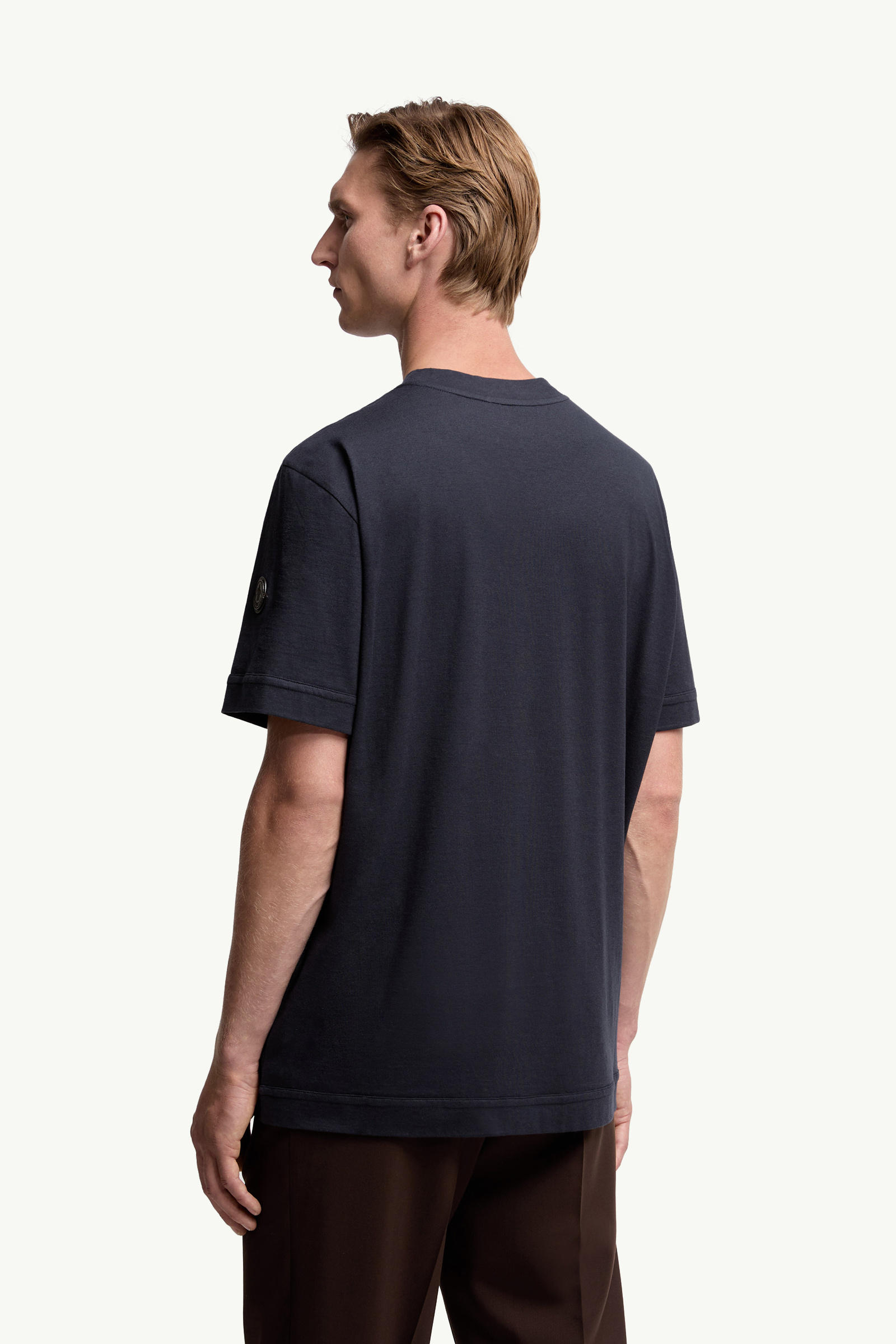 Logo Cotton & Silk T-Shirt with Pocket Men Navy Blue Moncler 4
